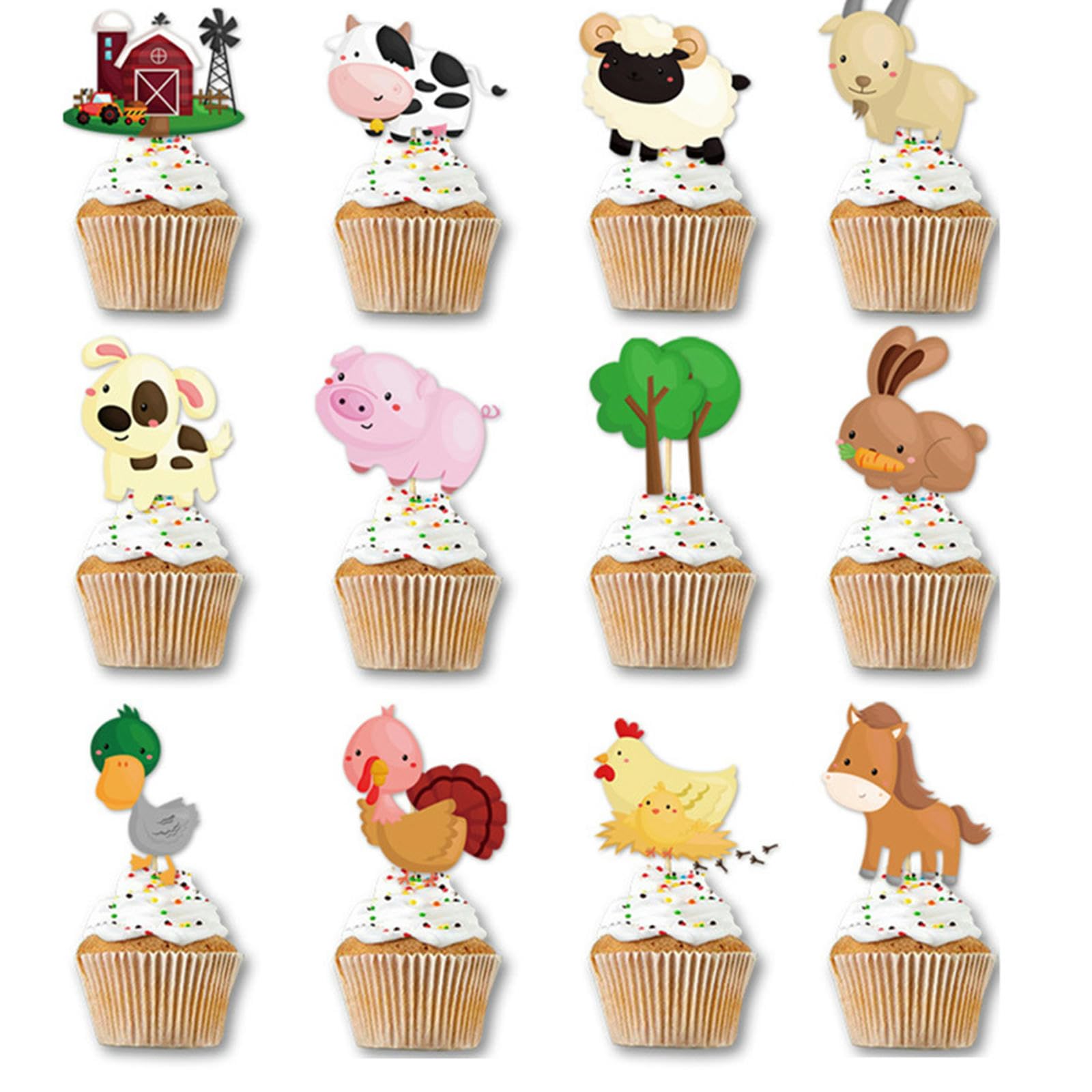 Ercadio Cupcake-Topper Hochlandkuh – 24 Stück, Glitzernd, Für Geburtstag & Babyparty