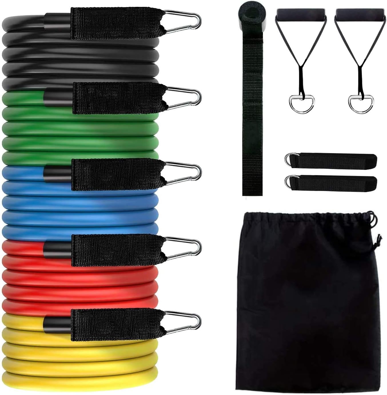 Resistance Bands Set, 11 PCS Exercises Bands, 5 Stackable Workout Bands with Handles, Door Carry Bag, Legs Ankle Straps for Resistance Training, Physical Therapy Training, Home Workouts