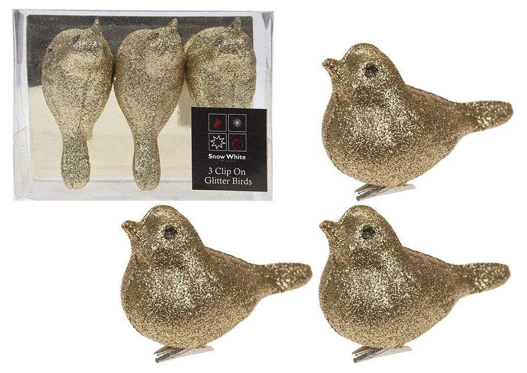 Disney White/Gold Snow 9 X Clip On Glitter Bird Vintage Christmas Tree Decoration