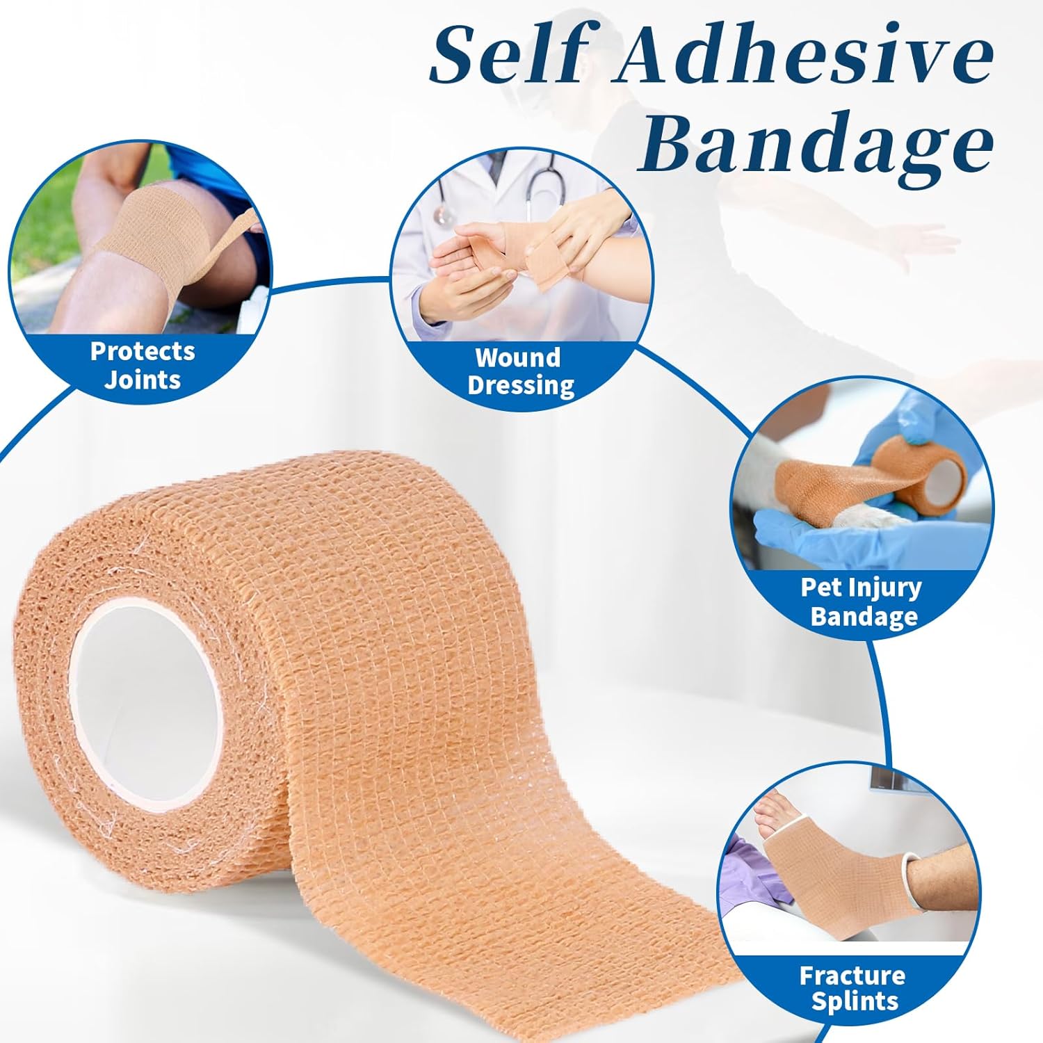 Frontline 24 Pack Self Adhesive Bandage Wrap 2" x 5 Yards Athletic Tape Vet Wrap Tattoo Supplies Wrap Medical Supplies Elastic Cohesive Bandage Wrist Ankle Sports Tape (Beige) - Image 2