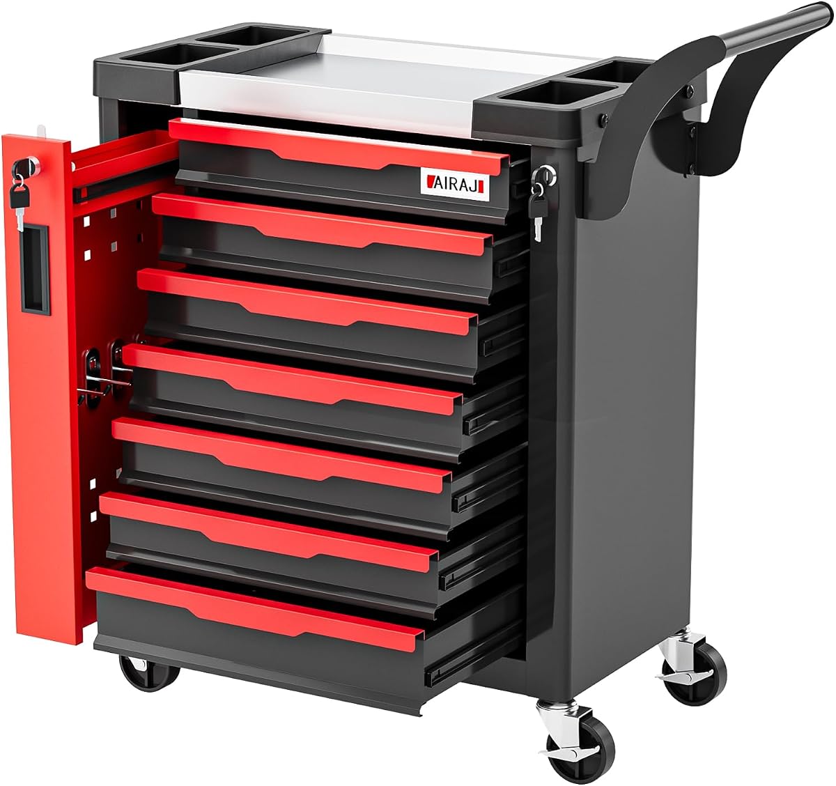 7-Drawer Tool Chest with Wheels, Rolling Tool Chest with Side Drawer,Tool Cabinet Drawers lockable,Tool Cart with Top compartment,for Garage Storage,Workshop,Home,Safety Rounded Corner Anti-collision