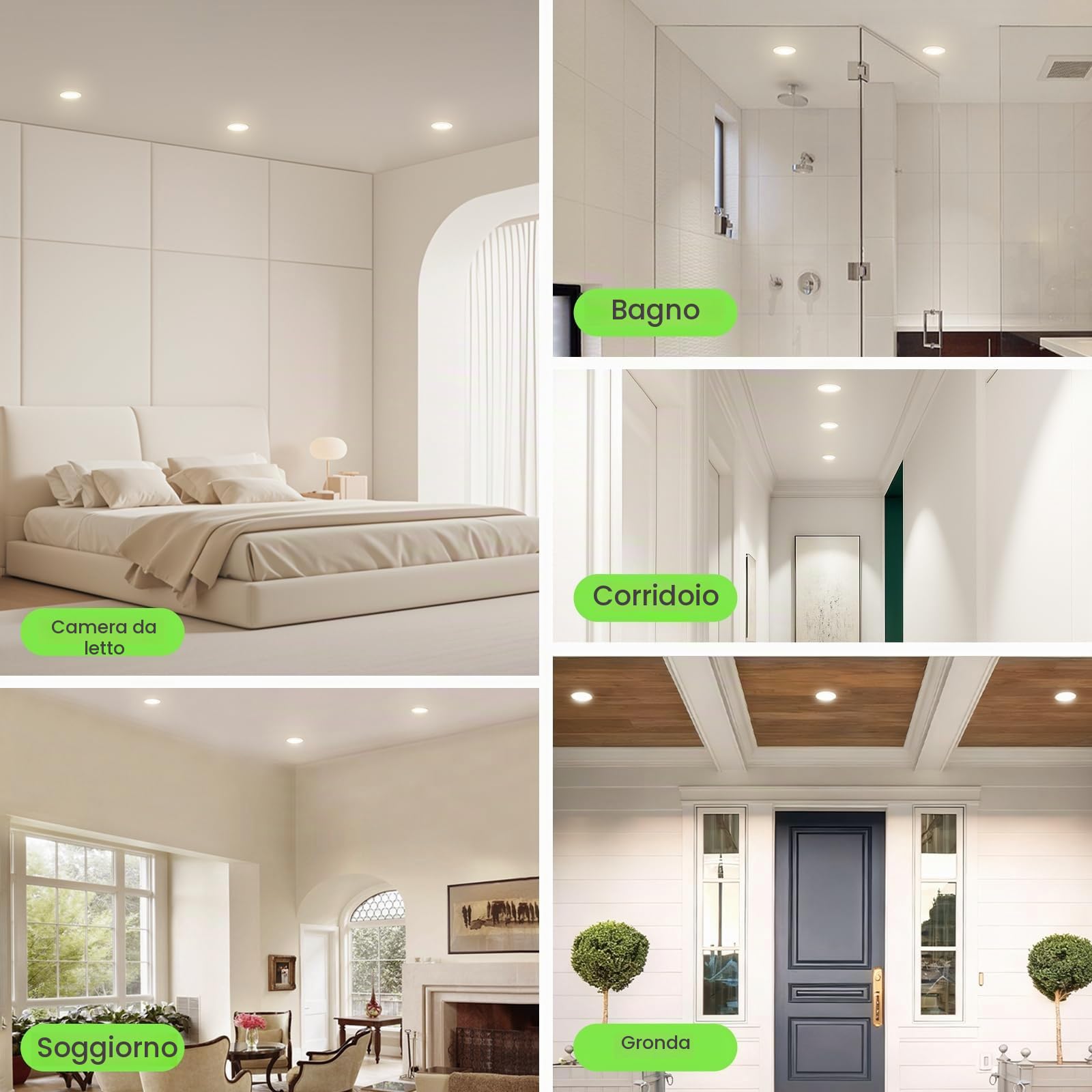 ALUSSO LIGHTING Faretti LED da Incasso per Cartongesso,15W 1250LM 230V Luci da Soffitto Interno,Foro Incasso Ø140-160mm,3CCT 3000K 4000K 6500K Faretto led incasso IP44 per Cucina,Bagno,Set di 6,Bianc