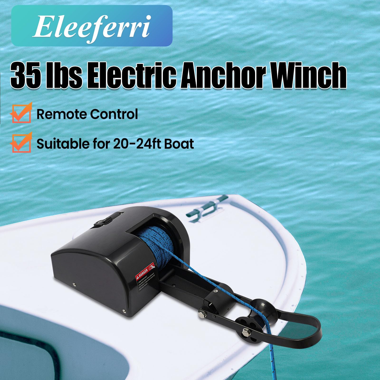 Kit verricello elettrico per ancora da barca da 12 V - Sistema di verricello marino per acqua salata ad alta resistenza con corda da 100 piedi e telecomando per barche da pesca e pontoni da 24 piedi