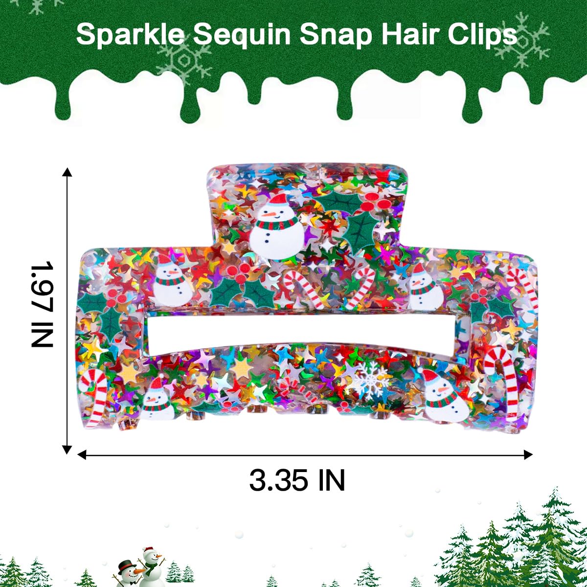 Glitter Christmas Hair Claw Clips for Women, Sparkly Santa Claus & Snowmen Hair Claw Shiny Stars Claw Clip for Tick Hair Strong Hold Hair Jaw Xmas Hair Accessory for Christmas Party - Image 2