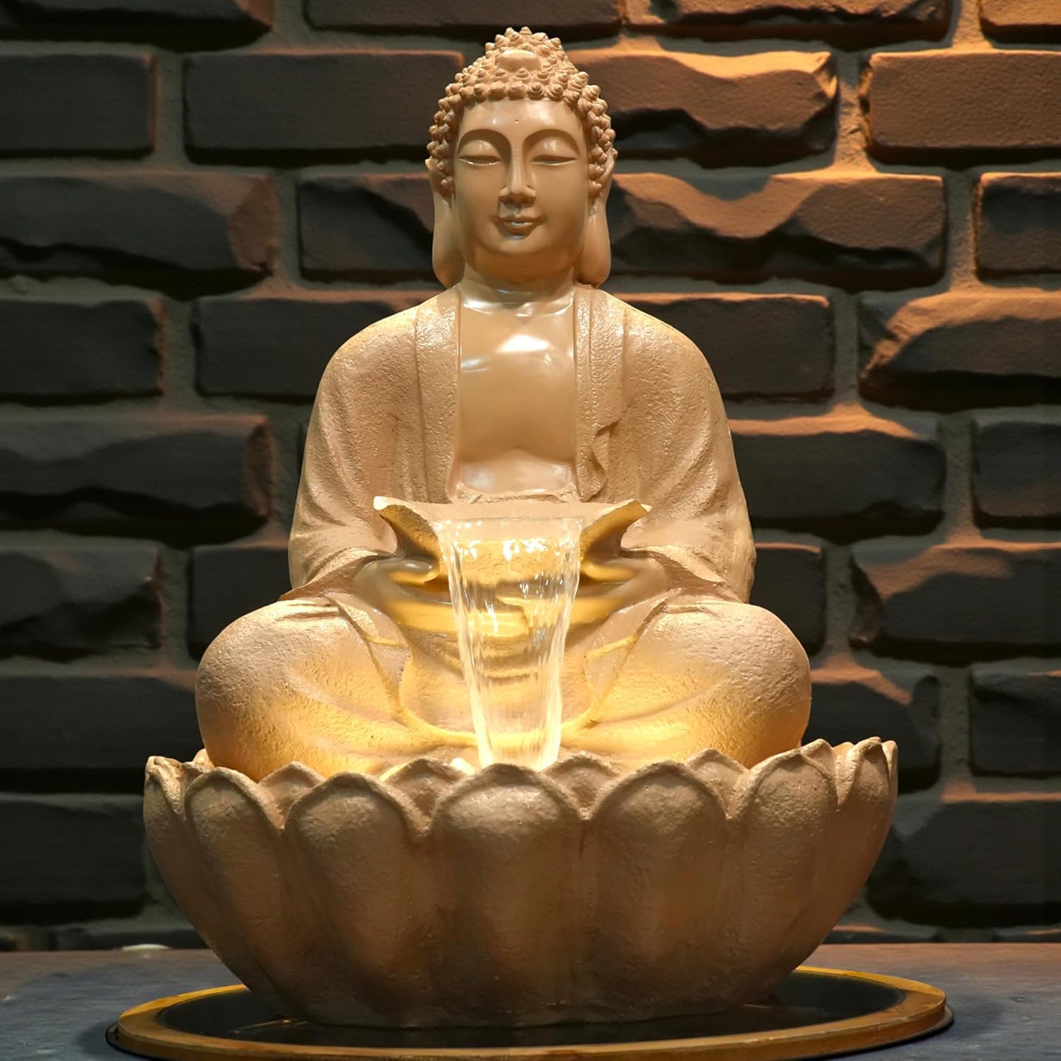 3 Feet Kamal Buddha Water Fountain for Home & Garden|Fiber Buddha Fountain with LED Light|Indoor Outdoor Fountain for Vastu & Positivity (Beige, 3 Feet Kamal Buddha Fountain)-image-6