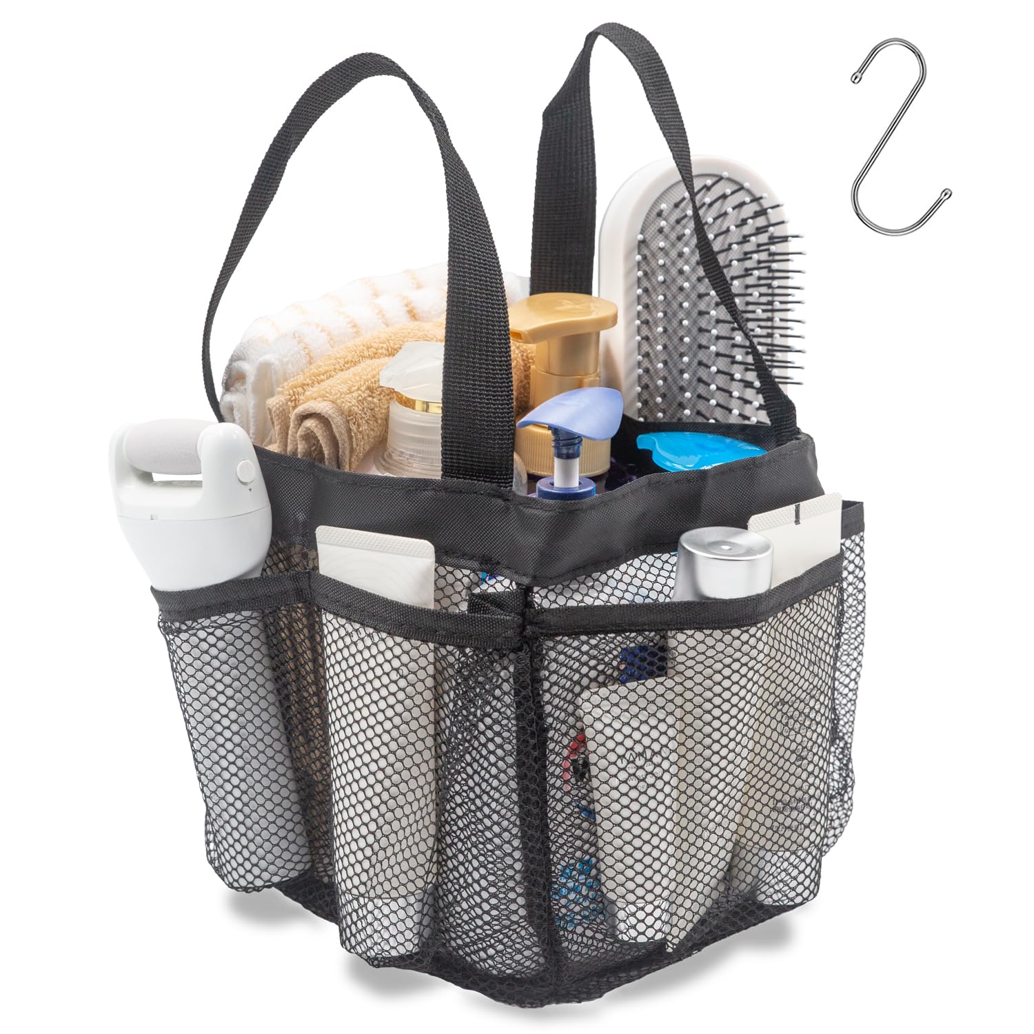 Waspot Large Mesh Shower Caddy 8-Pocket Portable Travel Organizer with Dedicated Main Compartment Waterproof Quick-Dry for Bathroom Essentials