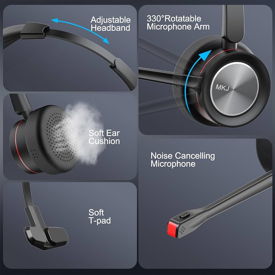 MKJ USB Headset With Microphone Noise Canceling, Wired Computer Headset For Call Center & Office, Work With PC, Laptop, Skype, Microsoft Teams, Zoom, Webex, Webinar, Online Meeting. Free Delivery 5 Km From