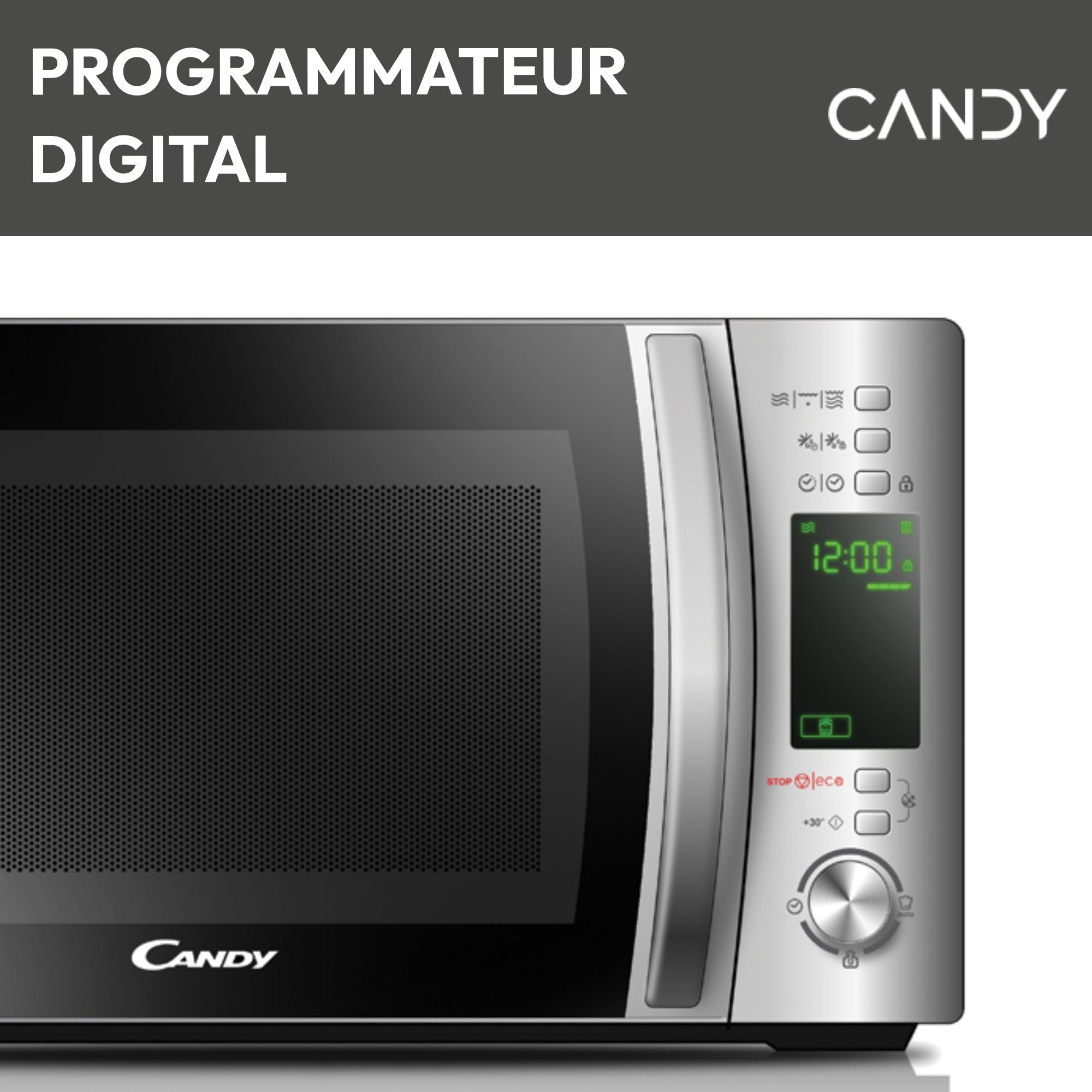 Candy CMXG20DS Micro-ondes, Puissant 700W + Puissance Grill 1000W, Capacité 20L, Ecran numérique, Application Cook-in