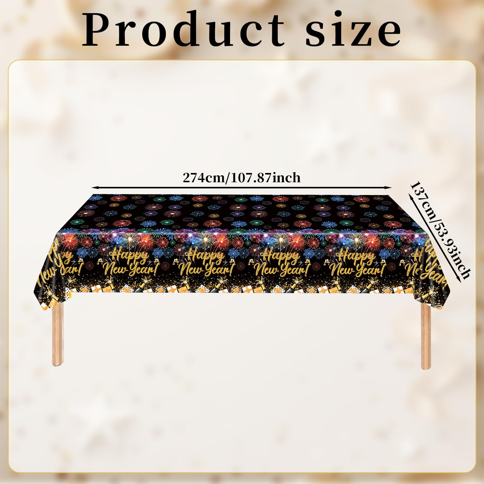 Tovaglie Happy New Year 2026 Nero E Oro – 2 Pezzi Da 137x274 Cm In Plastica Resistente, Perfette Per Decorazioni Di Capodanno E Feste