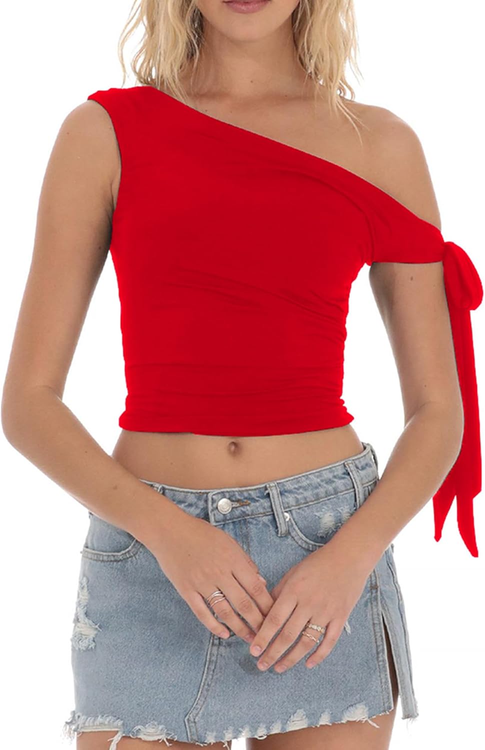 cailami Women's Sexy Off Shoulder Double Lined Crop Tops 2025 Going Out Sleeveless Asymmetrical Y2k Top - Image 4