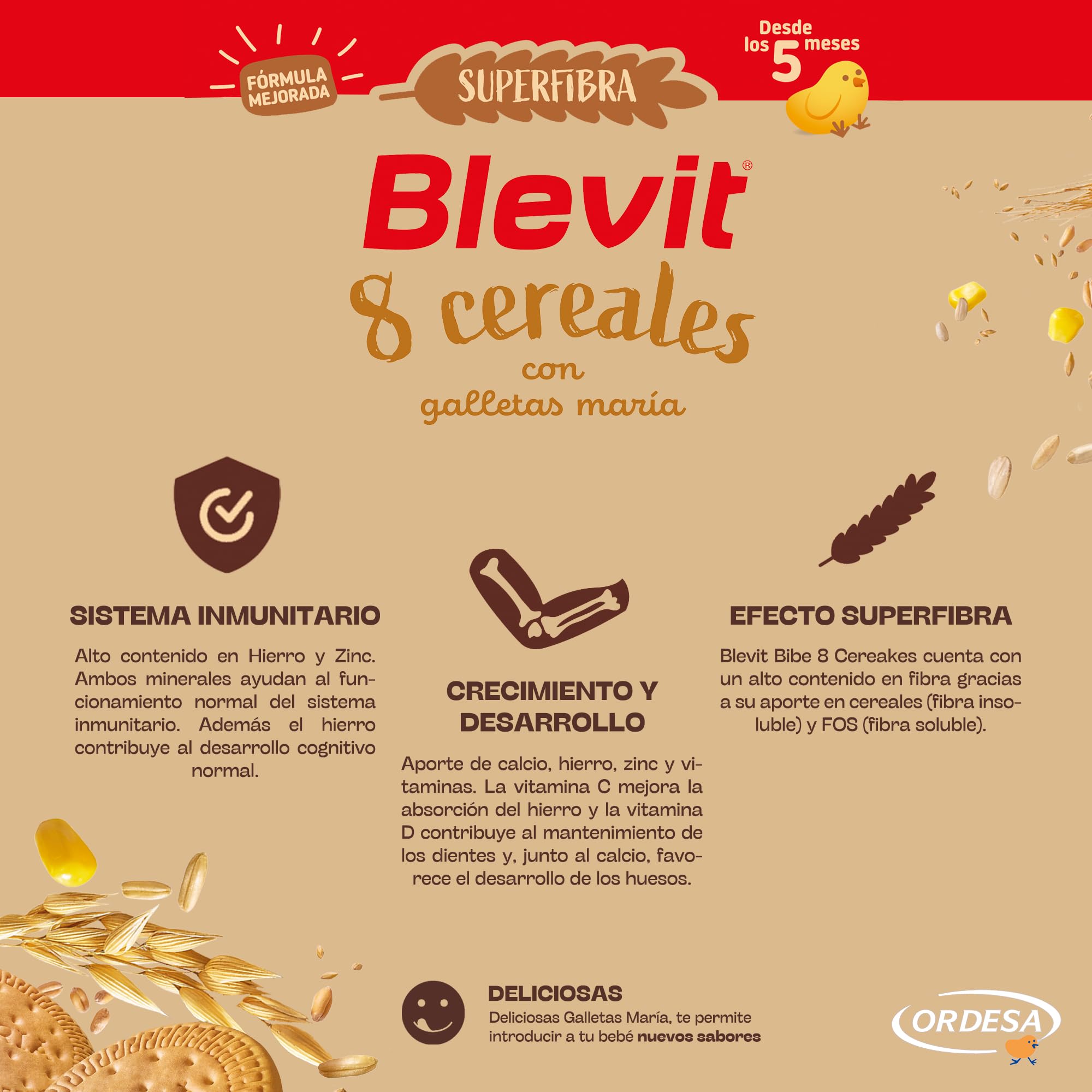 Blevit Superfibra 8 Cereales con Galletas María 500g Papilla para Bebé 5 Meses