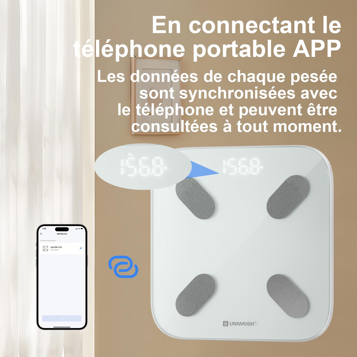 UNIWEIGH Balance intelligente pour le poids corporel,Balance de graisse corporelle Bluetooth pour salle de bain Moniteurs de composition avec APP,Analyseur pour IMC,masse musculaire,protéine,Max 400lb