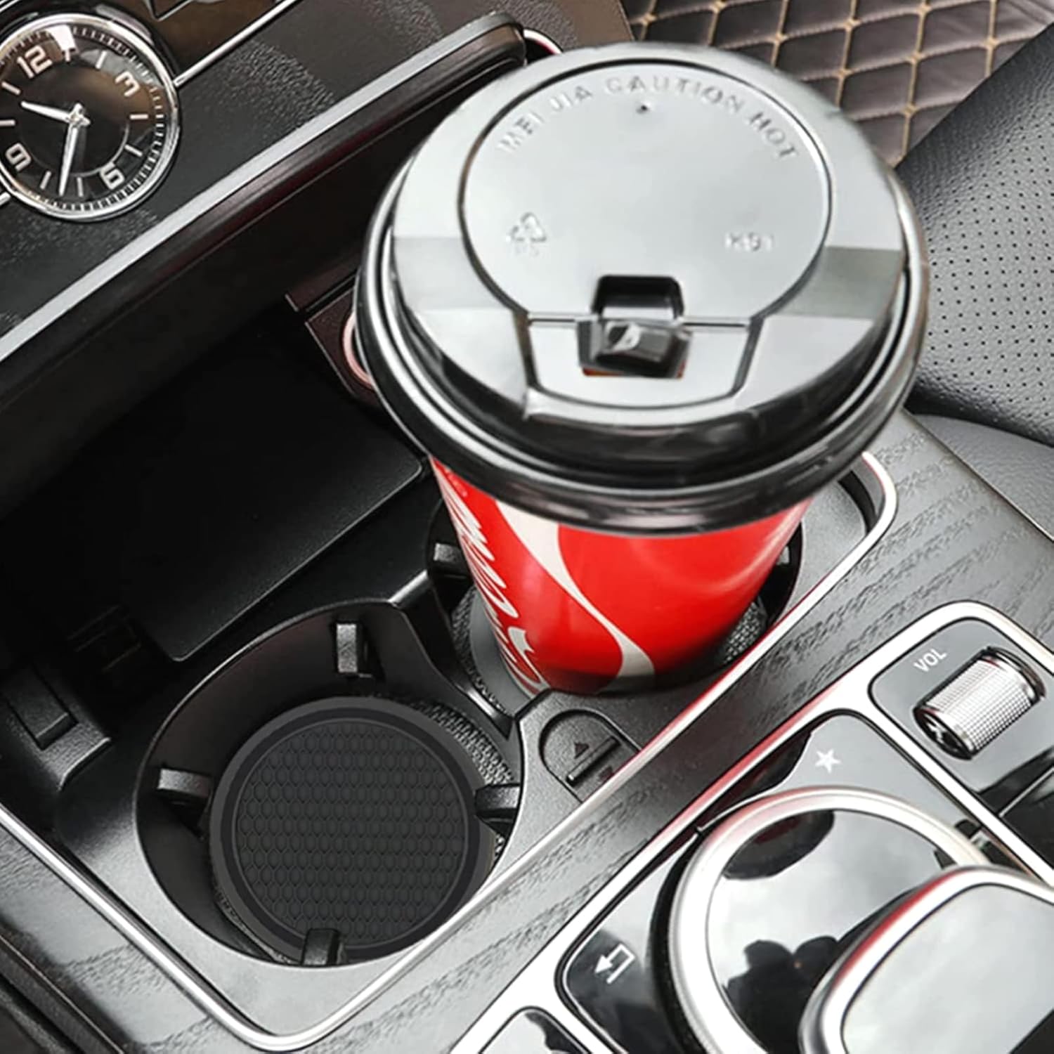 2.75 Inch Round Black Soft PVC Car Coasters for Cup Holder, Anti-Slip Design, Easy to Clean, 2 Pack