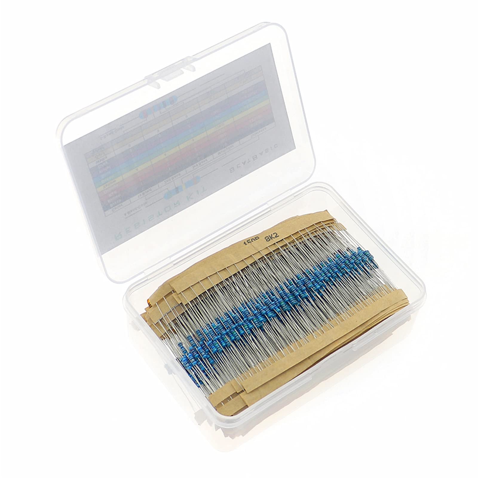 Kit di resistori da 1280 Pezzi 64 valori Kit di assortimento di resistori a Film Metallico 1/4W 1% Set Kit di Campioni di resistori da 1ohm - 10mohm con Scatola