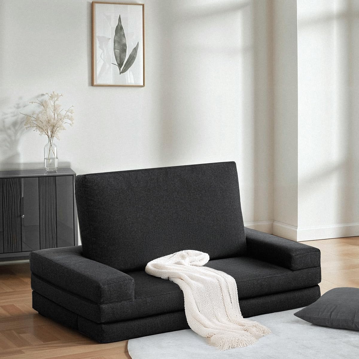 Produce Shop Sofá Cama de 2 plazas Modular Plegable Compacto de Tela Miranda - Negro