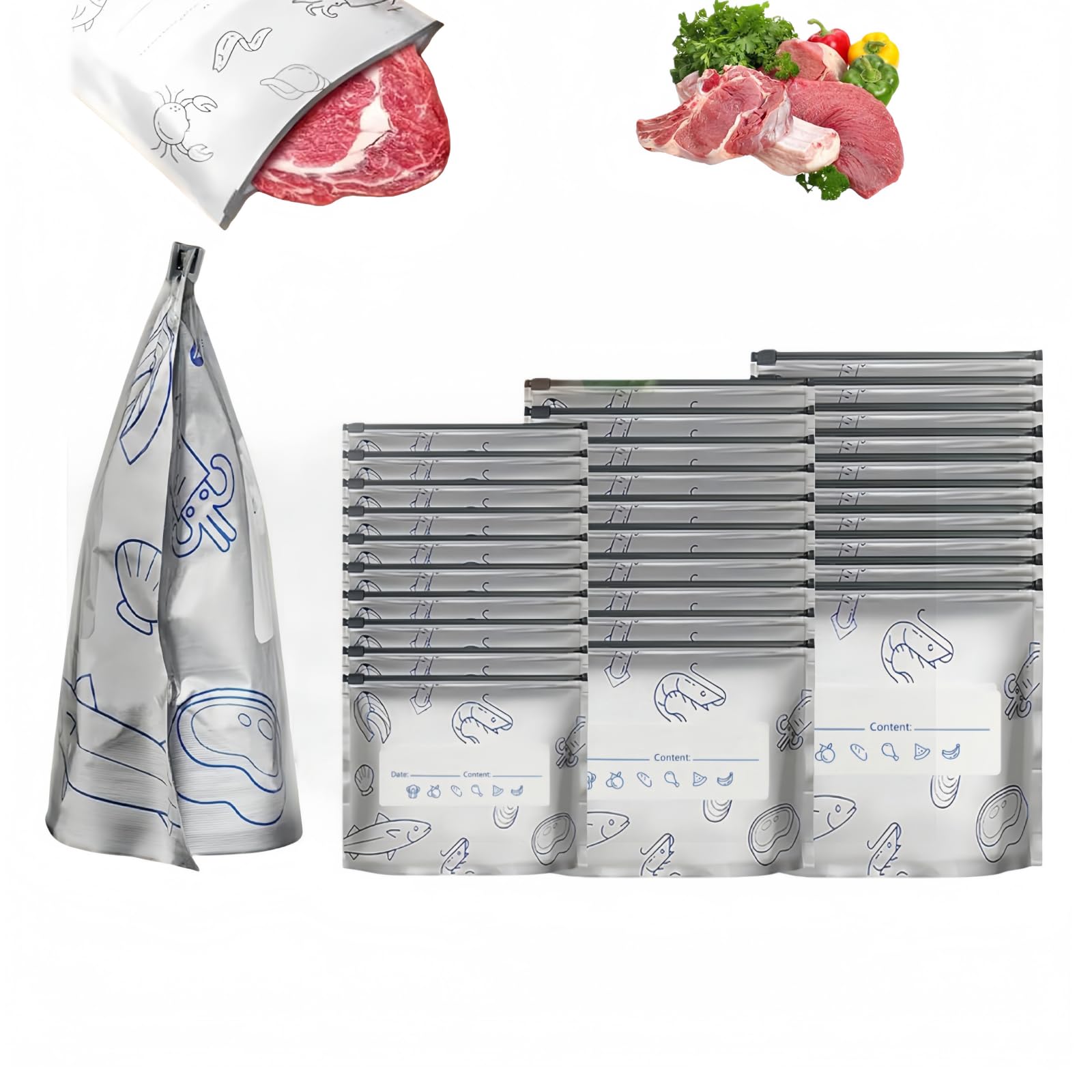 30PCS Reusable Aluminum Foil Sealable Storage Bags, 2026 New Resealable Vacuum Zipper Pouches for Food, Stand Up Foil Sealable Bags with Label and Zip