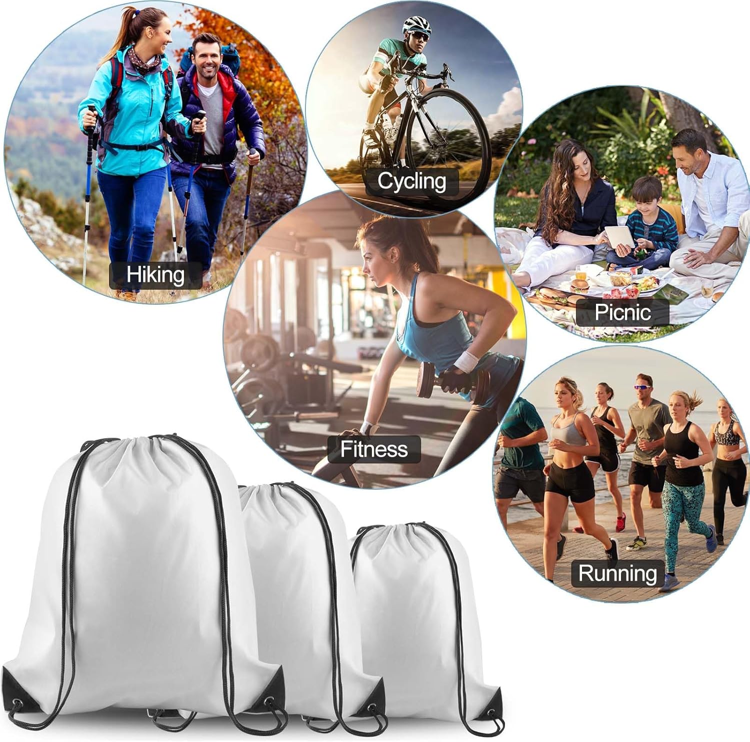 PLULON 15 Pcs White Drawstring Bags, Drawstring Backpack Bulk, Cinch Sack Sport Gym Backpack Bags for Yoga Traveling Outdoor Sports - Image 6