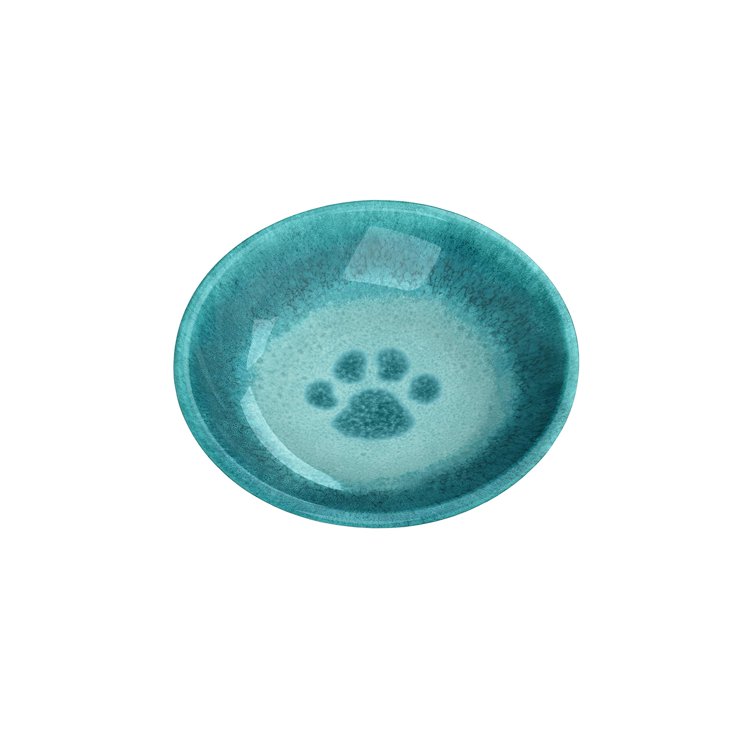Auntie Morags Blue Glaze Paw Print Melamine/Plastic Pet Food Saucer