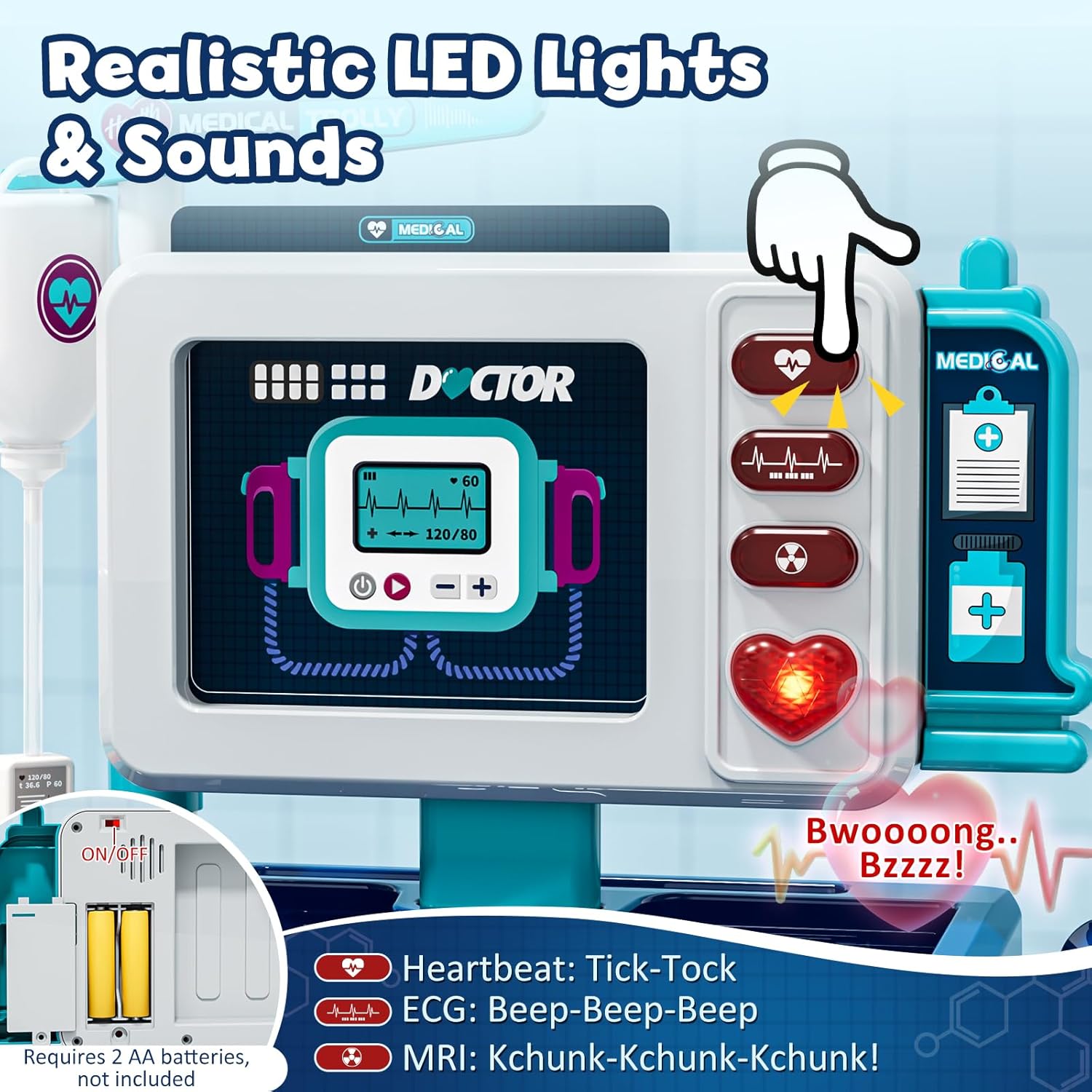 Lehoo Castle Doctor Kit for Toddlers 3-5, Mobile Cart with Lights and Sound, Kids Dentist Play Set,