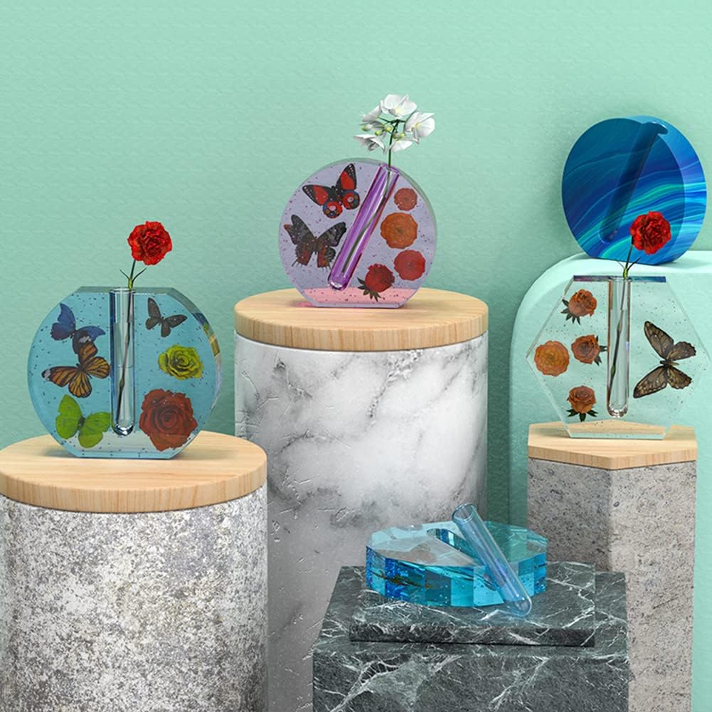 DIY Silicone Casting Mould for Resin Vases - Vase with 8 Blue Acrylic Test Tubes for Plant Propagation & Hydroponics - Modern Decoration for Office & Home - Gift - 8 Blue Test Tubes