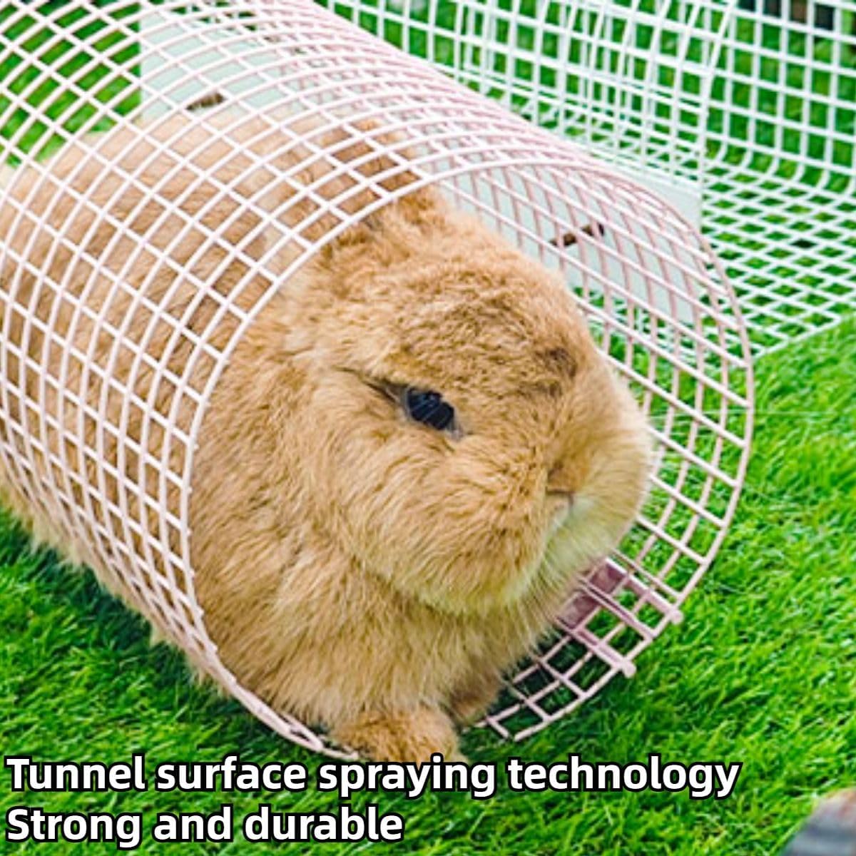 Rabbit Metal Tunnel with Cotton Mat Sturdy Iron Tunnel Toy Breathable Pet Hamster Hideout for Bunny Hideout Guinea Pig Chinchilla Suitable for All Seasons (White,Square)