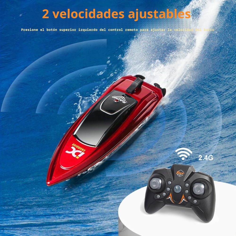 OBEST 2 Piezas Mini Barco Teledirigido, RC Barcos de Carreras con Piscina Inflable, 2.4GHZ Lancha de Control Remoto Eléctrico RC Barco Verano, Boat Juguete de Piscina para Niños a Partir de 8 Años