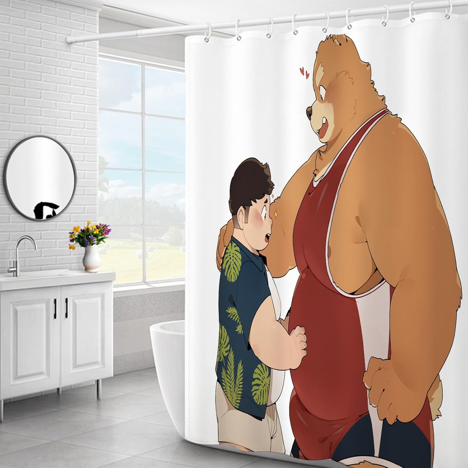 Cartoon Orc Shower Curtain,Anime Animals Curtains Cute Boy Print Bathroom Curtains with Plastic Hooks (79"x79")
