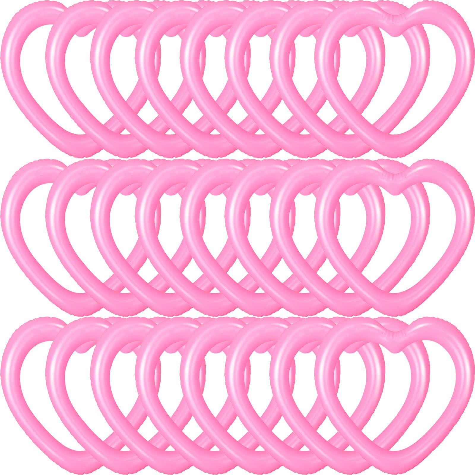 24 Pcs Valentine‘s Day Heart Shaped Inflatable Ring Toss Pink Heart Plastic Rings for Games Fun Target Toy Toss Games for Party Favor Garden Backyard Outdoor