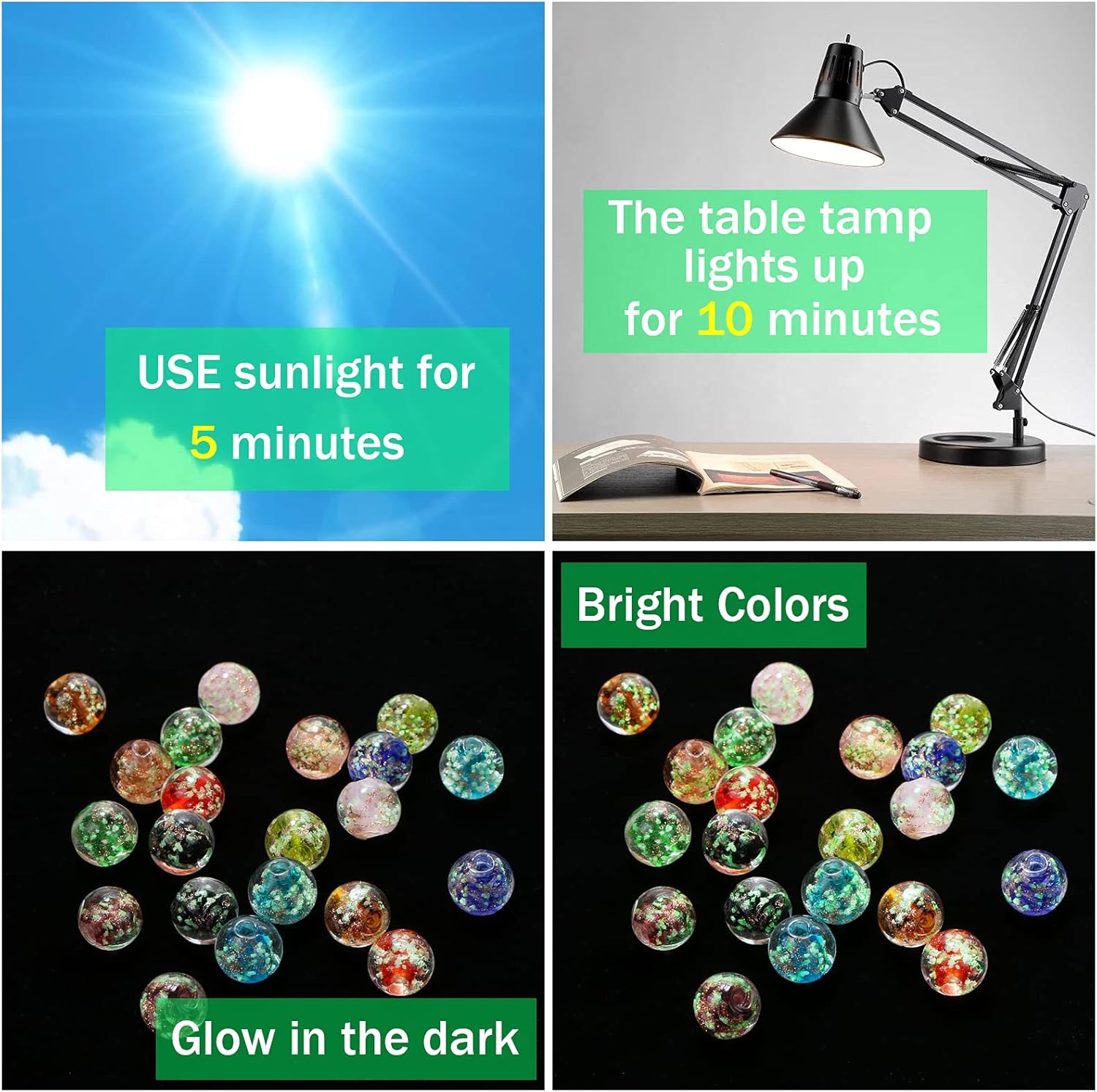 22 Pcs Assorted Glow in The Dark Beads, 12mm Luminous Crackle Glass Beads European Lampwork Round Beads Glow Crystal Loose Beads with Box for DIY Craft Bracelet Making, 11 Color - Image 4