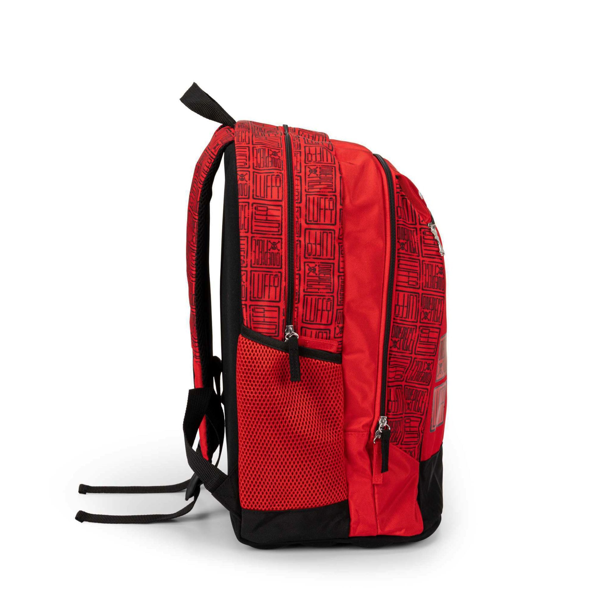ONE PIECE - Zaino Scuola Ufficiale One Piece, con 2 Ampi Scomparti, Tasca Frontale, 2 Tasche Laterali in Rete, Spallacci Imbottiti, Retro e Fondo Termoformati, Chiusure a Zip, 32x43Hx23cm