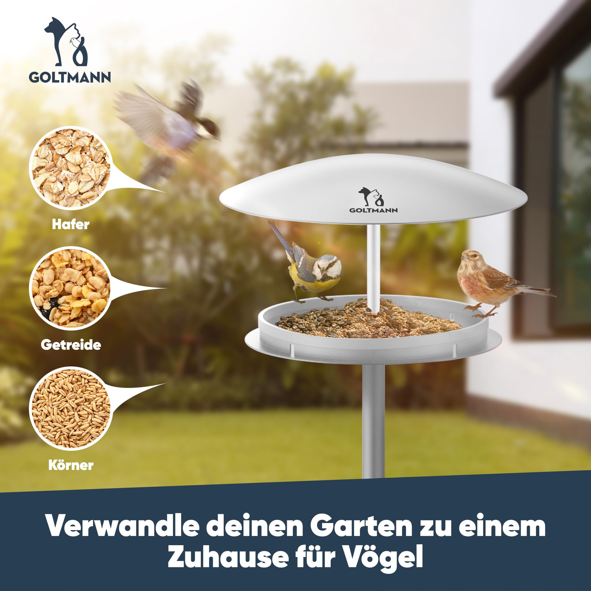 Ædel Pajarera con soporte resistente a la intemperie, comedero para pájaros con soporte de acero inoxidable, de pie, comedero de lujo para pájaros, perfecto como decoración de jardín o
