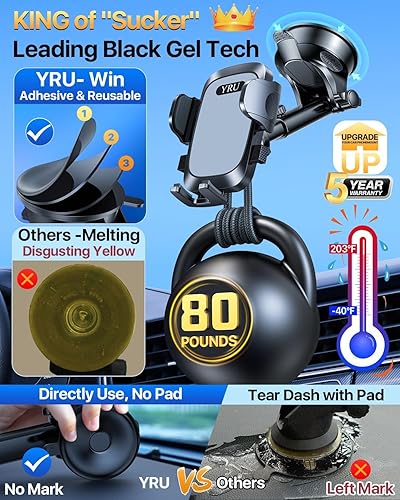 Miniatura 3 de YRU Verdadera actualización para seguridad Soporte de teléfono para automóvil patente y grado militar Soporte de teléfono celular para ventilación