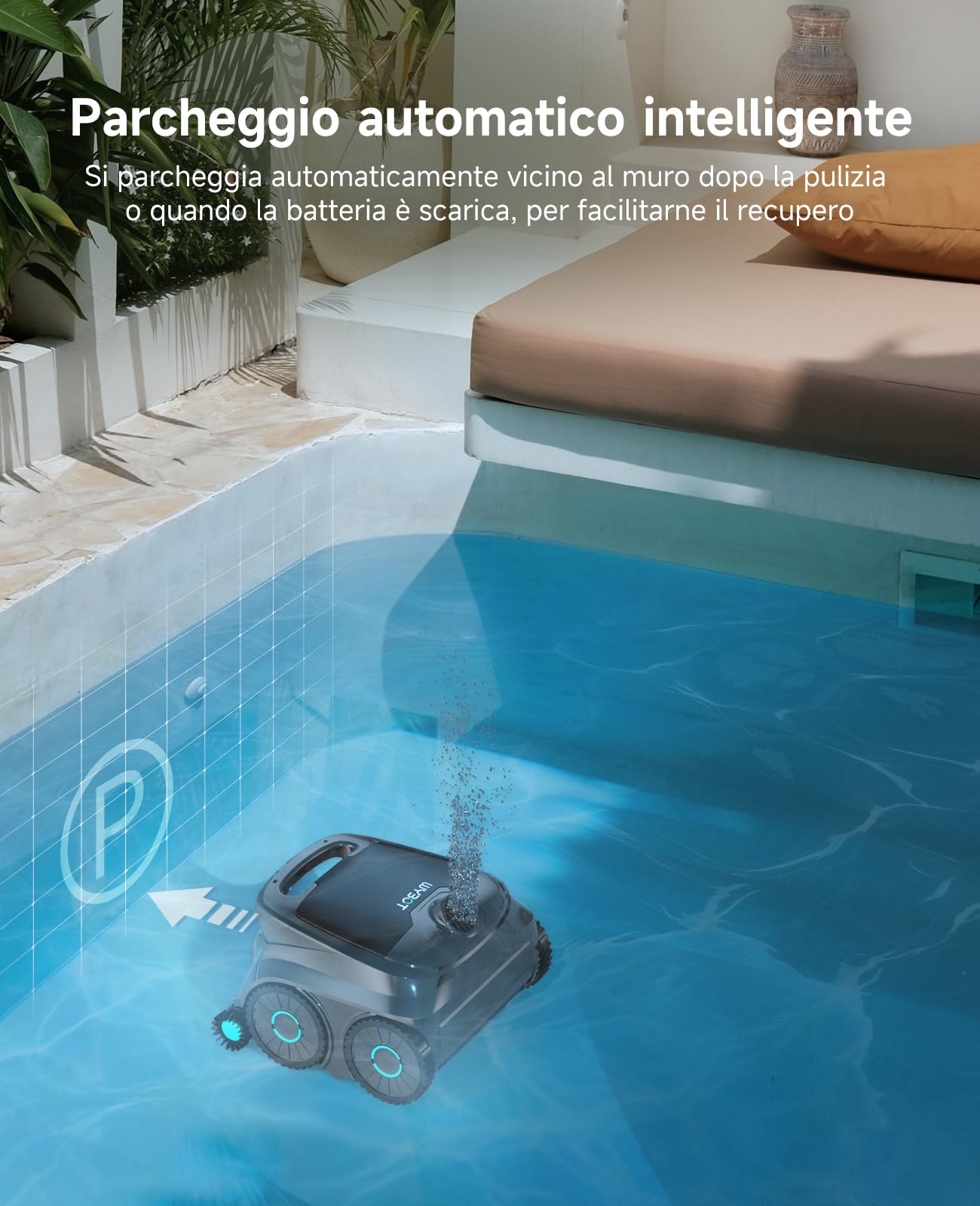 WYBOT OS600 Robot Piscina, Senza Fili, Pulizia Fondo E Pareti, Autonomia 120 Min, Navigazione Intelligente, Parcheggio Automatico, per Piscine Interrate E Fuori Terra, Verde Grigiastro