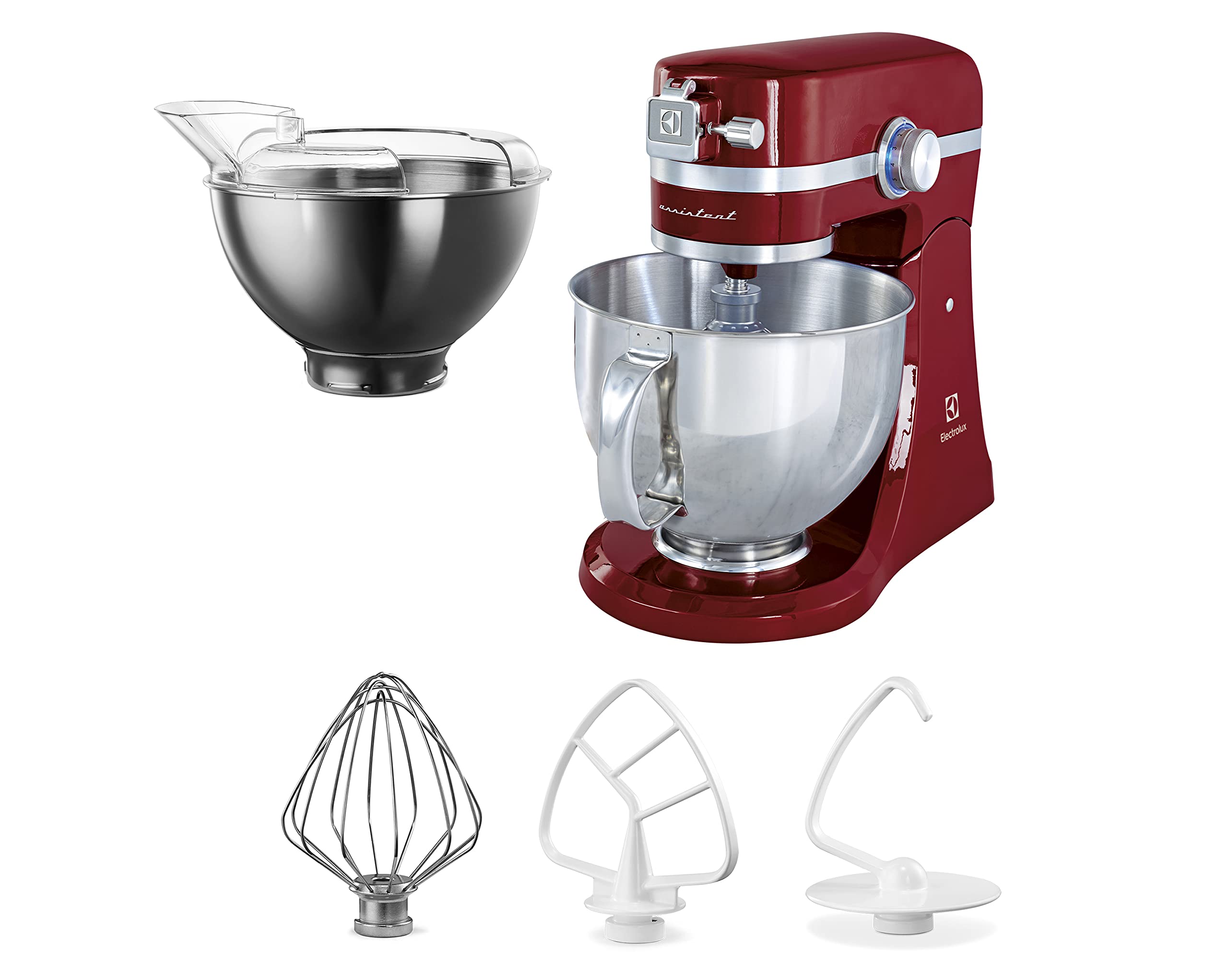 Electrolux EKM4000 Impastatrice Con Motore 1000W, 10 Velocità, Struttura In Acciaio Inox E Alluminio Pressofuso, 360x370x210mm, Rosso