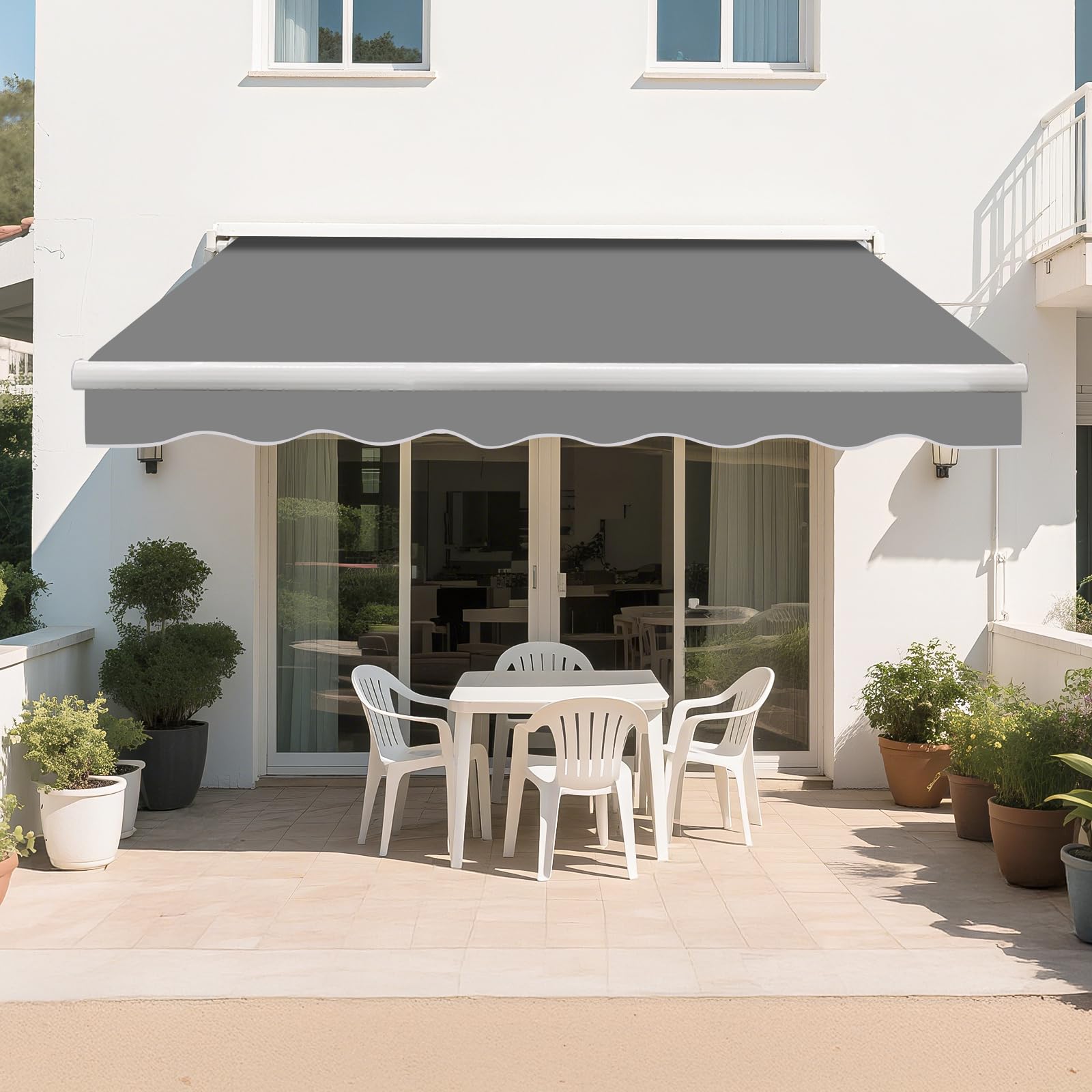 Green Bay 2.5 x2m DIY Patio Retractable Manual Awning Garden Sun Shade Canopy Gazebo Grey with Fittings and Crank Handle โ image 1