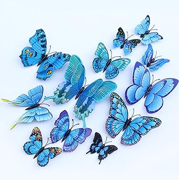 JAAMSO ROYALS Blue 3D Magnet Butterfly Stickers for Wall, Butterfly Decoration Items, Butterfly Stickers, Butterfly Wall Decor, Butterflies, Butterflies for Wall Decoration (Set of 12) - image, photos