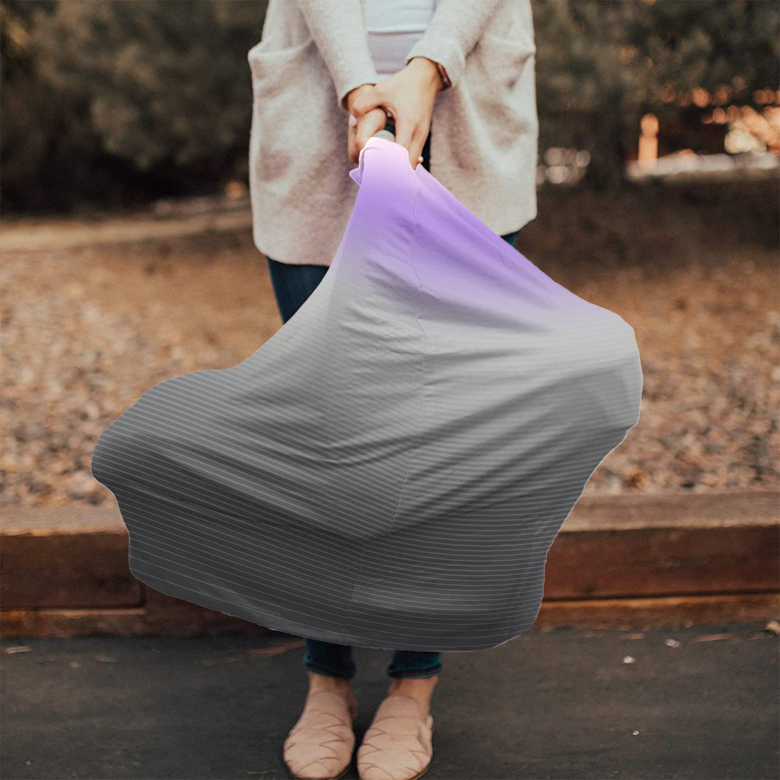 Nursing Cover for Breastfeeding Scarf, Purple Grey Gradient Stripe Baby Car Covers Super Soft Multi Use for Canopy Shopping Cart Cover Blanket Stroller Cover