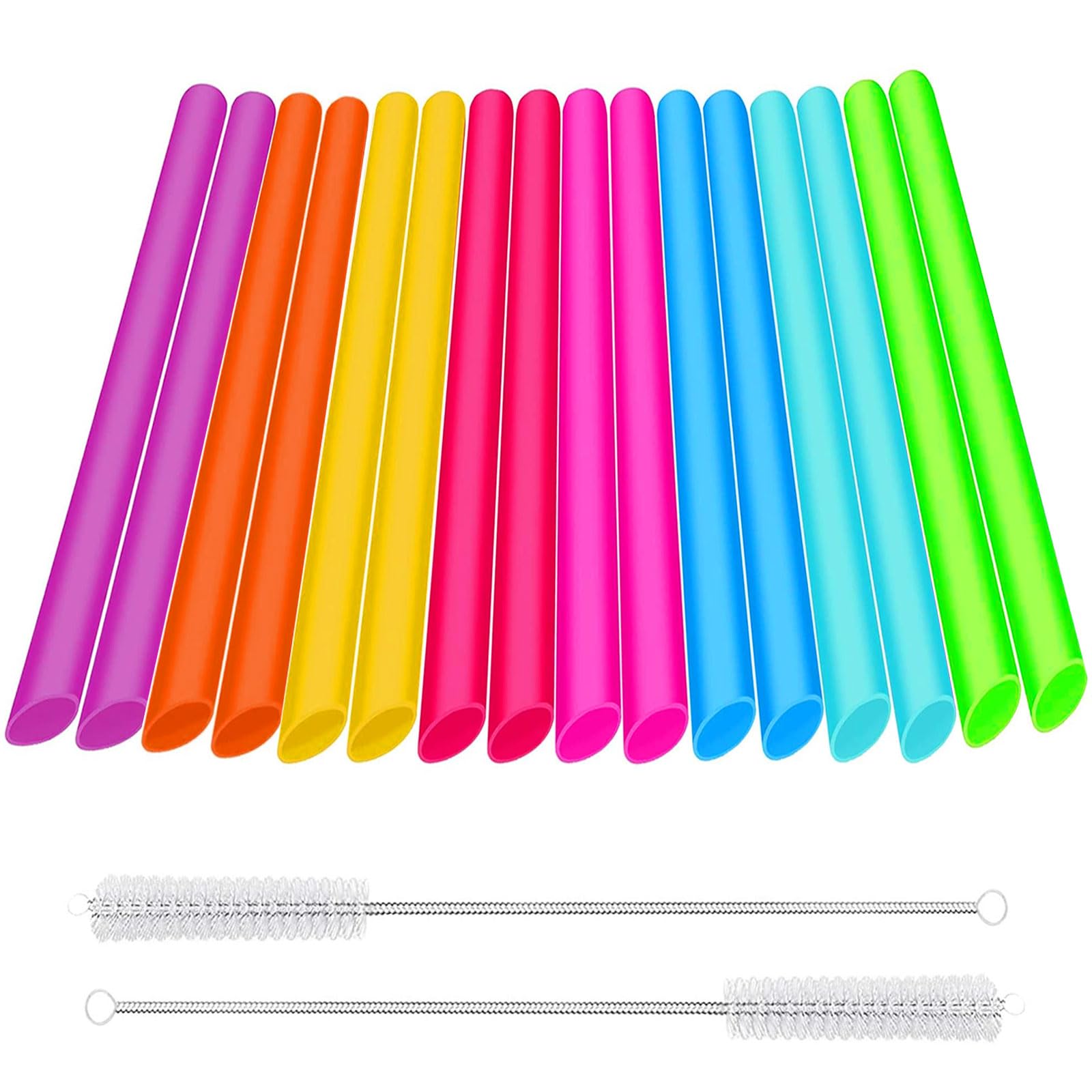 16 Pcs Reusable Multi Colors Jumbo Boba Straws - Food Grade Plastic, Extra Wide for Bubble Tea, Smoothie, Juice with 2 Cleaning Brushes