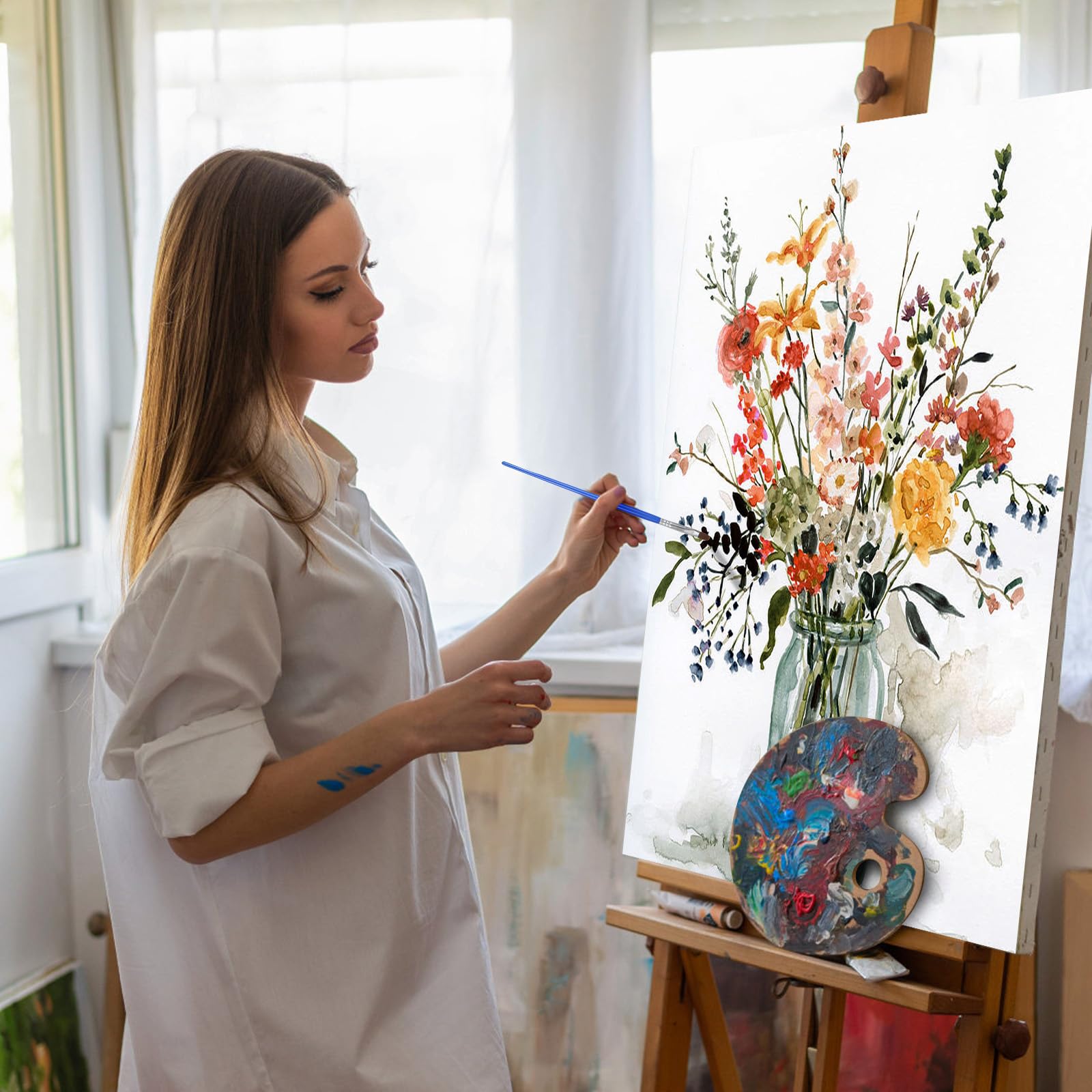 Kit Pintar Por Números Flores - Lienzo 50x40cm, Pinturas Acrílicas, Para Adultos Y Niños 6