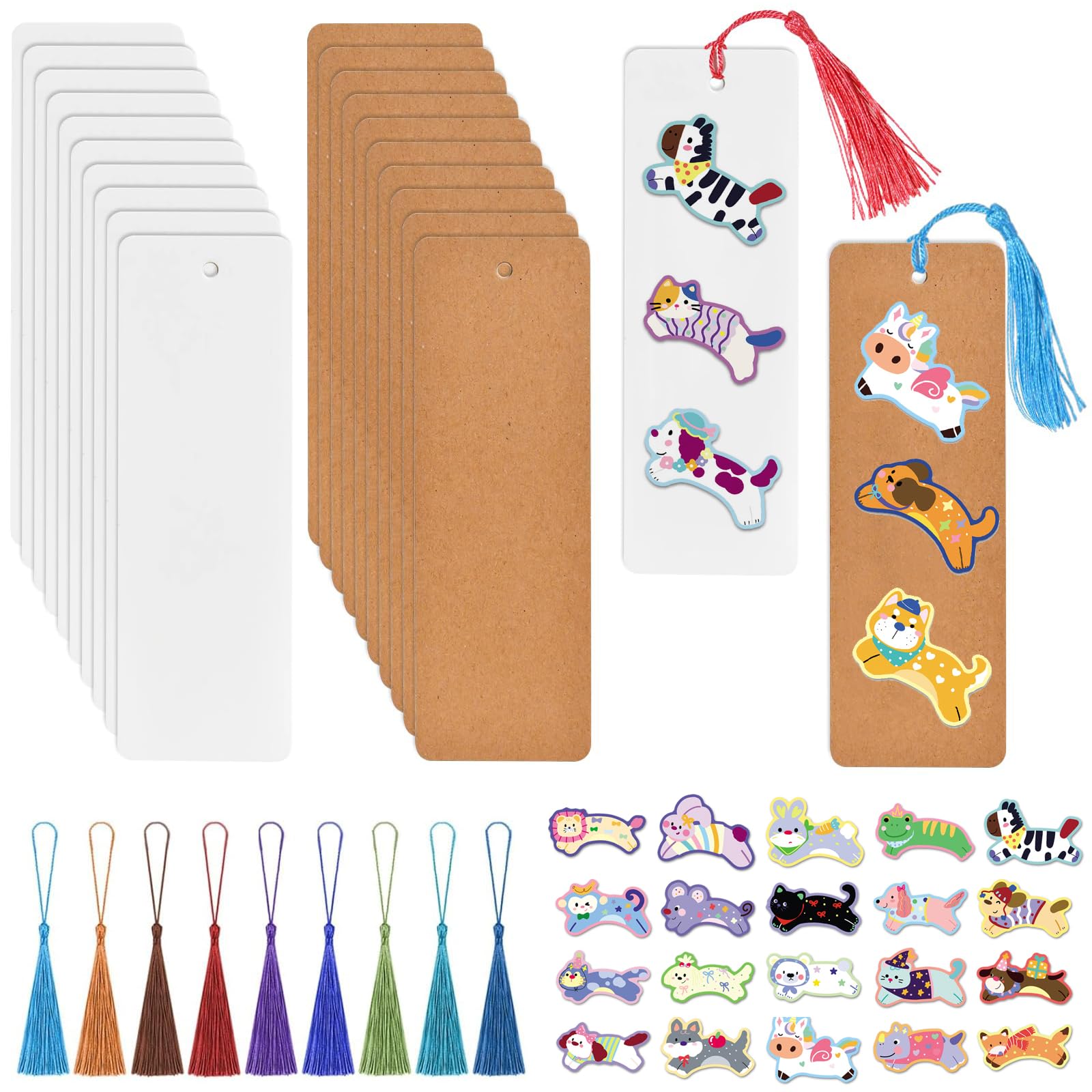 Betterjonny G 40 Pcs Make Your Own Bookmark, Book Mark Makin For Family, Blank Paper Bookmarks With 50 Pcs Stickers And 40 Tassels, Diy Bookmarks Makes It Easier For You To Start(Runnin Animals)