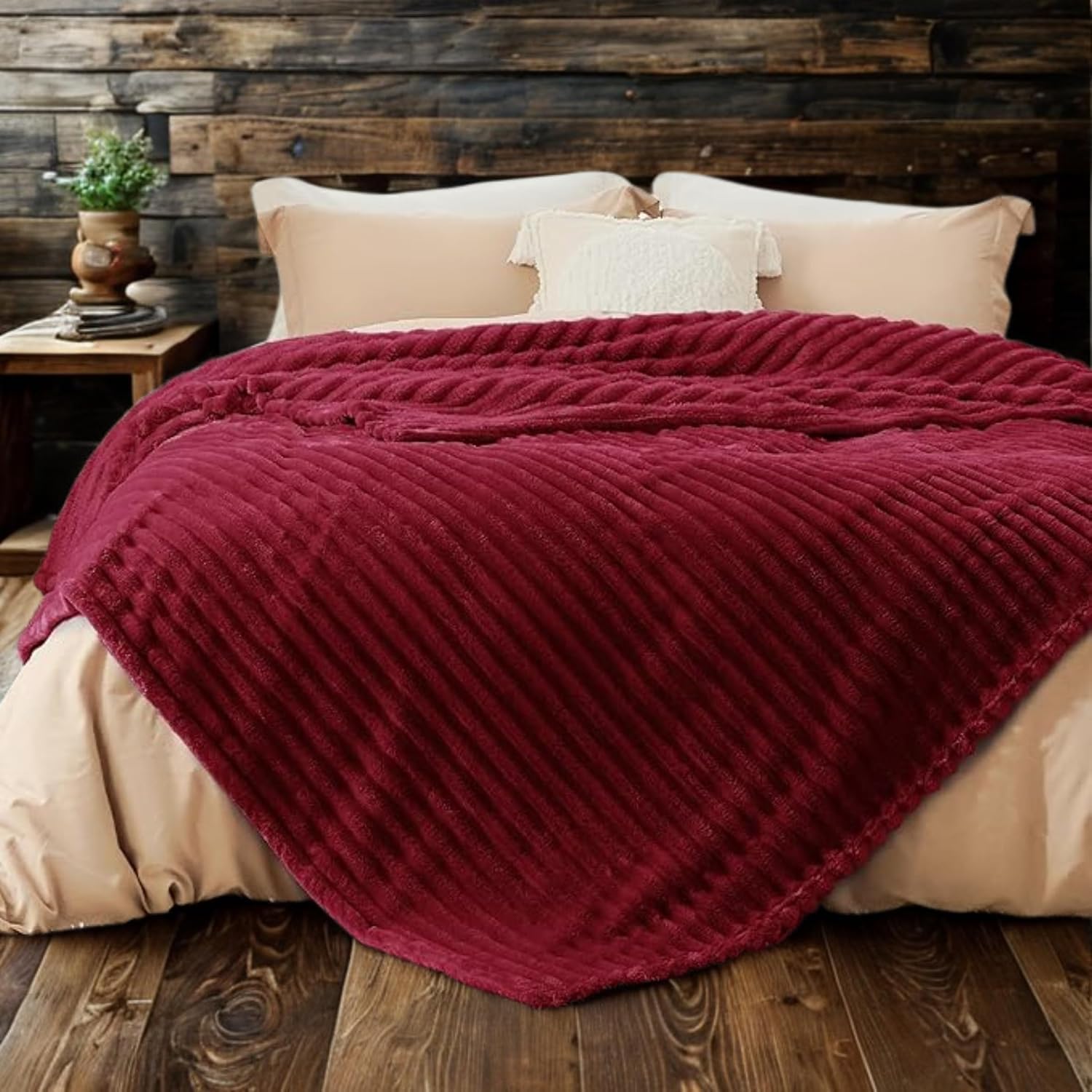 Dolce Vari Fleece Throw Blanket for Sofa or Bed Chunky Rib Popcorn Waffle Design, Soft Warm Cosy Blanket Throw