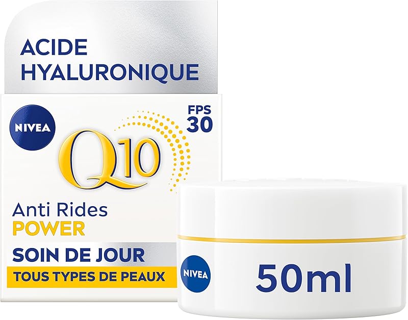 NIVEA Q10 Power Soin de Jour FPS30 (1x50 ml), crème anti rides au Q10 Pur & Acide Hyaluronique, crème anti-âge booster de collagène, soin visage extra fermeté tous types de peaux