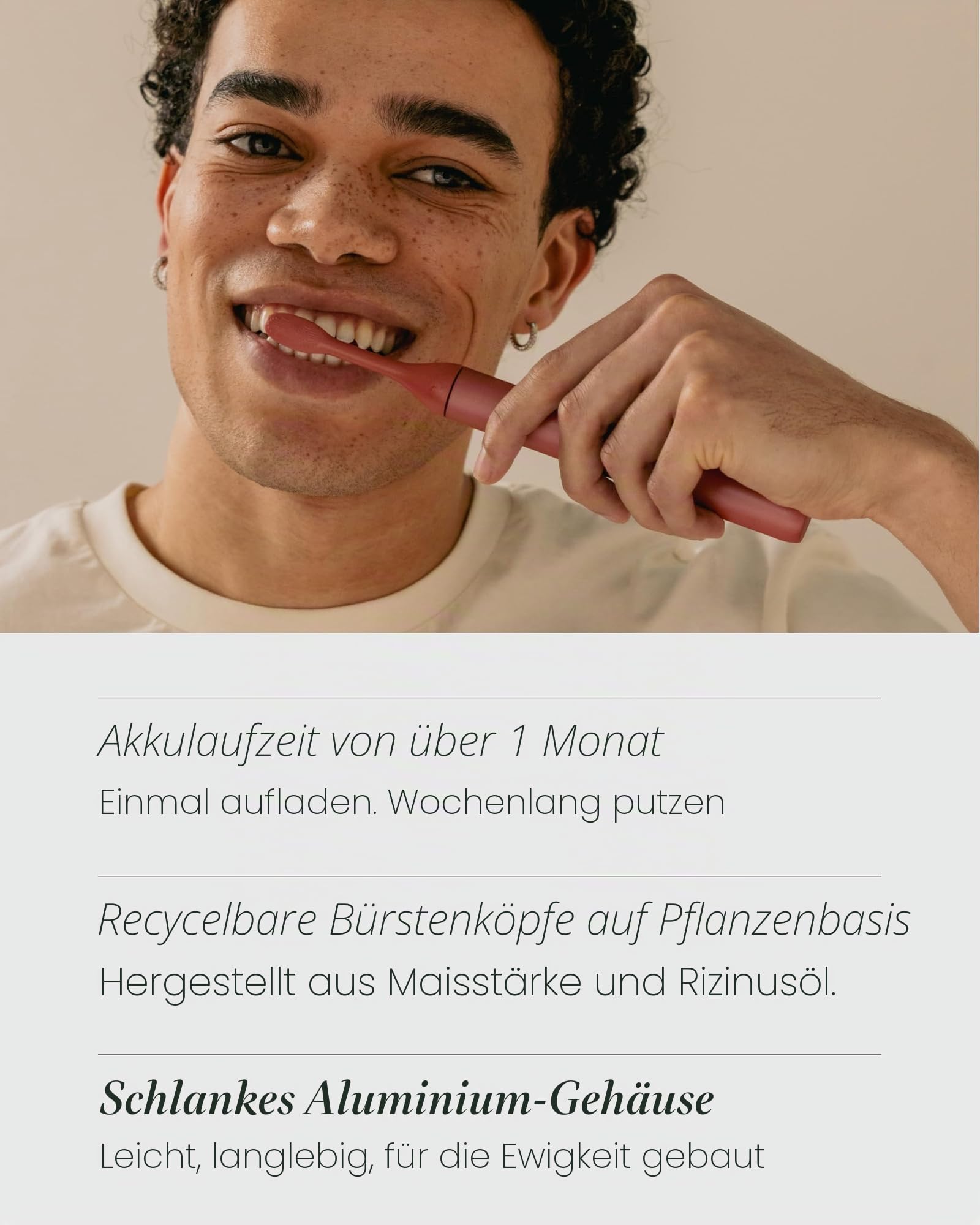 SURI 2.0 Elektrische Schallzahnbürste mit Drucksensor, 1 Monat + Akku, elektrische Zahnbürste für Erwachsene, Schallzahnbürsten, Rot