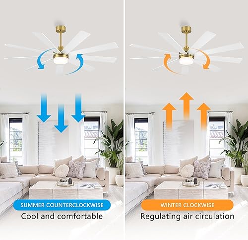 Miniatura 5 de Ventilador de techo con motor CC de 65 pulgadas con luz, control remoto de 6 velocidades, motor reversible, moderno ventilador de techo de 9 aspas