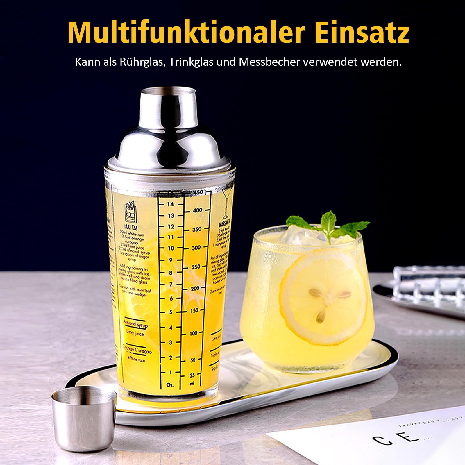 Shaker à Cocktails Wikimo 400ml - Kit Verre Doseur Avec Recettes, Accessoire Bar Professionnel