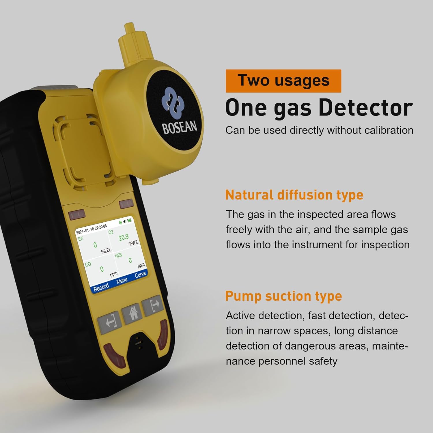 4-in-1 Gas Leak Detector with Pump, 0-100% LEL in Gas, 0-1000ppm in CO, 0-30% vol in O2, 0-100ppm in H2S, 2 Sensitivity Level Meter, Rechargeable Battery Operated Tester, Alarm Safety for Work Home
