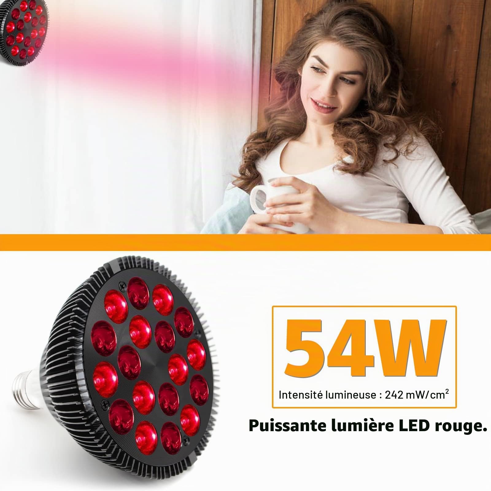Lampe de thérapie à lumière rouge 54 W 18 LED Lumière infrarouge 660 nm Rouge & 850 nm NIR Combo Appareil de lumière rouge pour le visage, la santé de la peau et le soulagement de la douleur