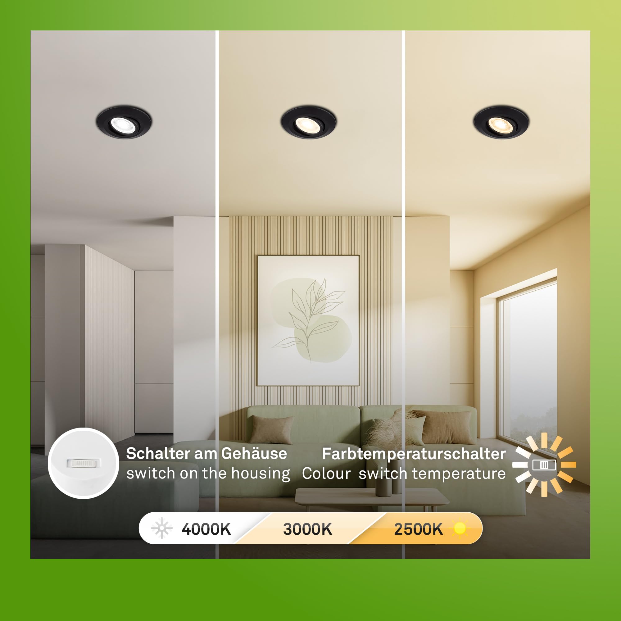 B.K.Licht - 3-delige set 2 in 1 led-inbouwspots en