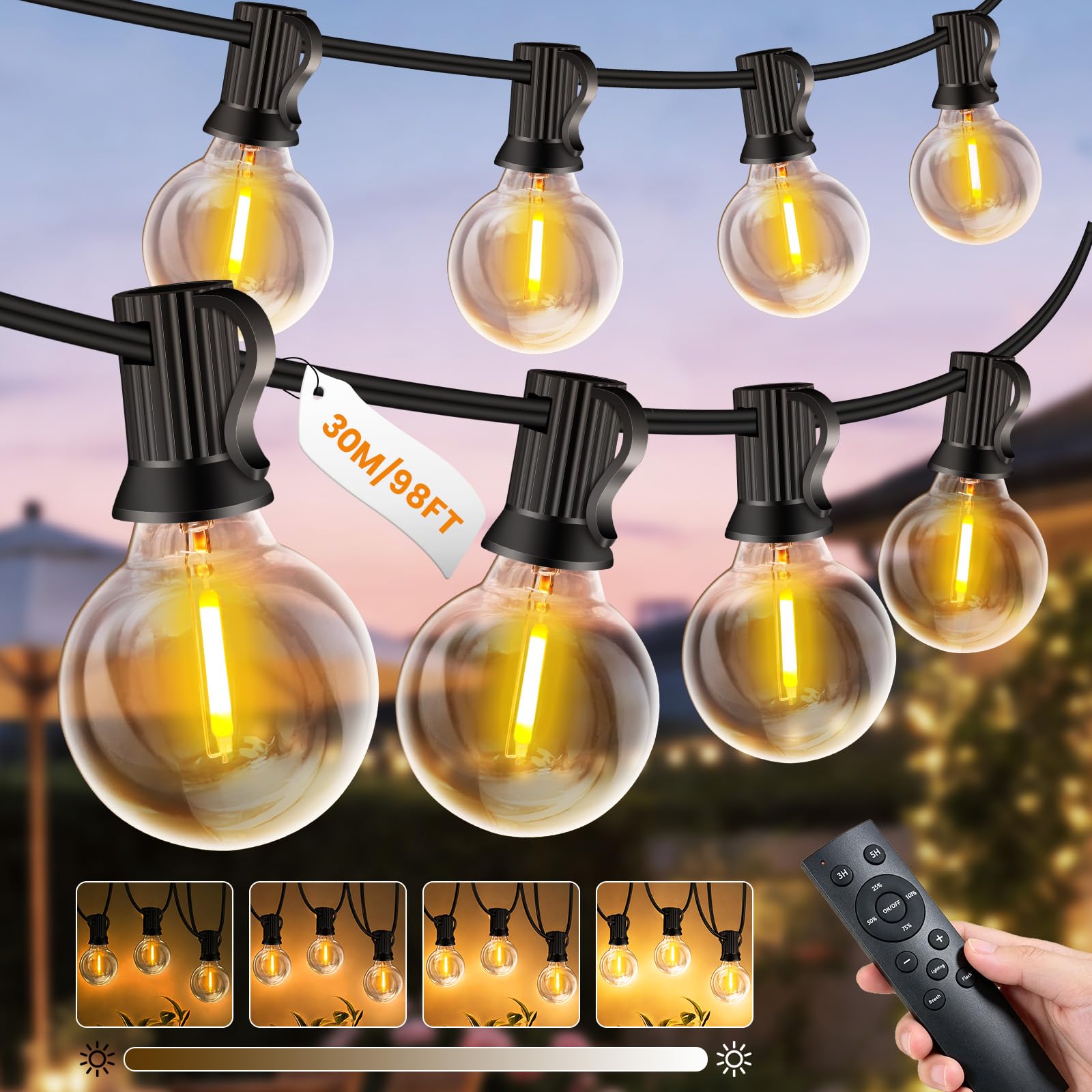 Rintea Catena Luminosa Esterno 30 m, LED Bianco Caldo 2700 K, IP44, Telecomando