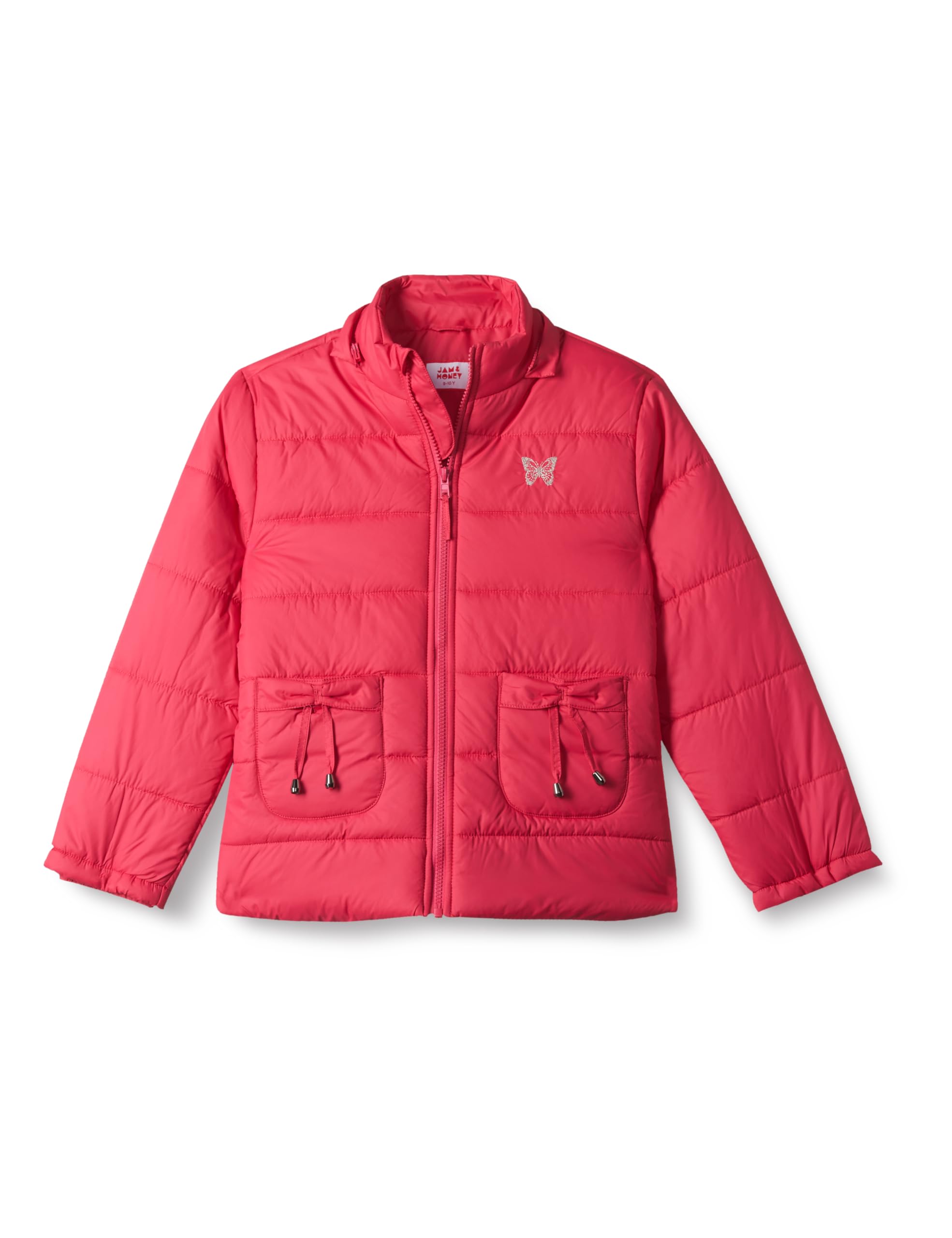 Amazon Brand - Jam & Honey Polyester Girls Quilted Winter Standard Length Jacket with Detachable Hood | Age 2-12 Years, Red - Image 3 thumbnail
